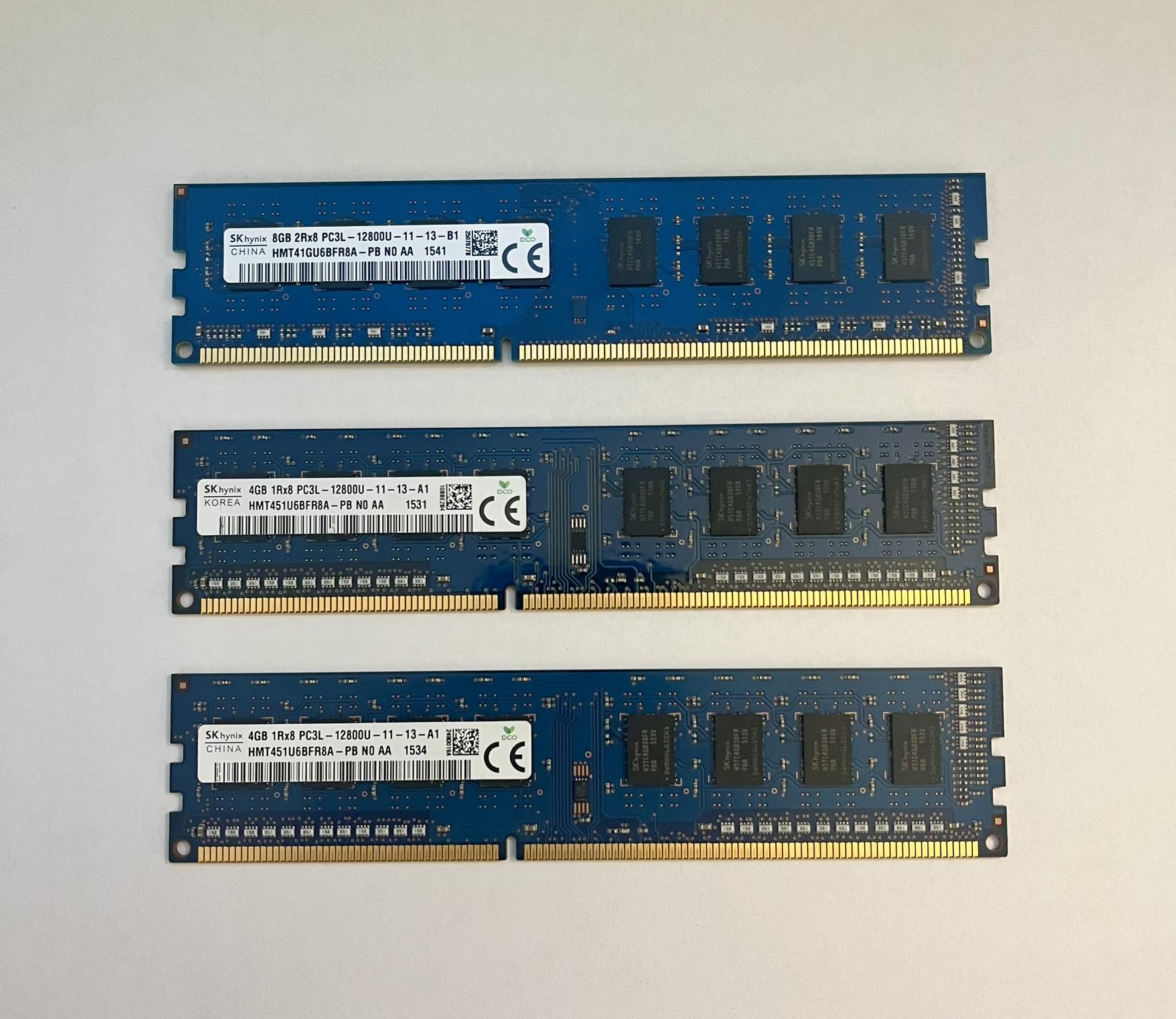 DDR3 16GB total (1x 8GB) + (2x 4GB) Dell OEM SK hynix PC3L-12800U-11-13-A1, B1
