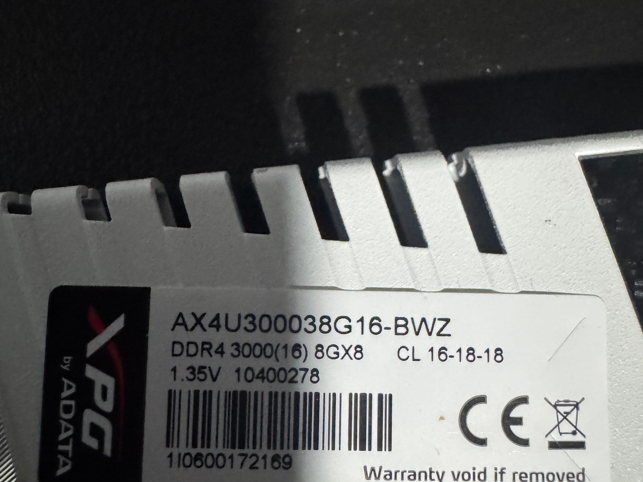 ADATA 8GB DDR4 3000MHz CL16 White RAM Stick – Tested & Working