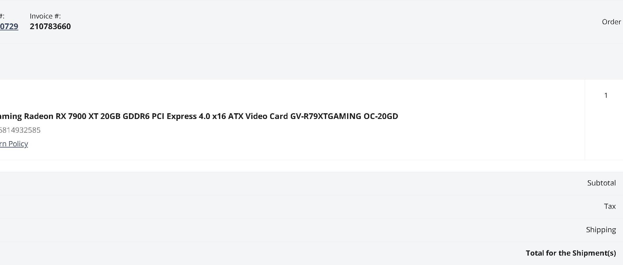 GIGABYTE Gaming Radeon RX 7900 XT 20GB GDDR6 PCI Express