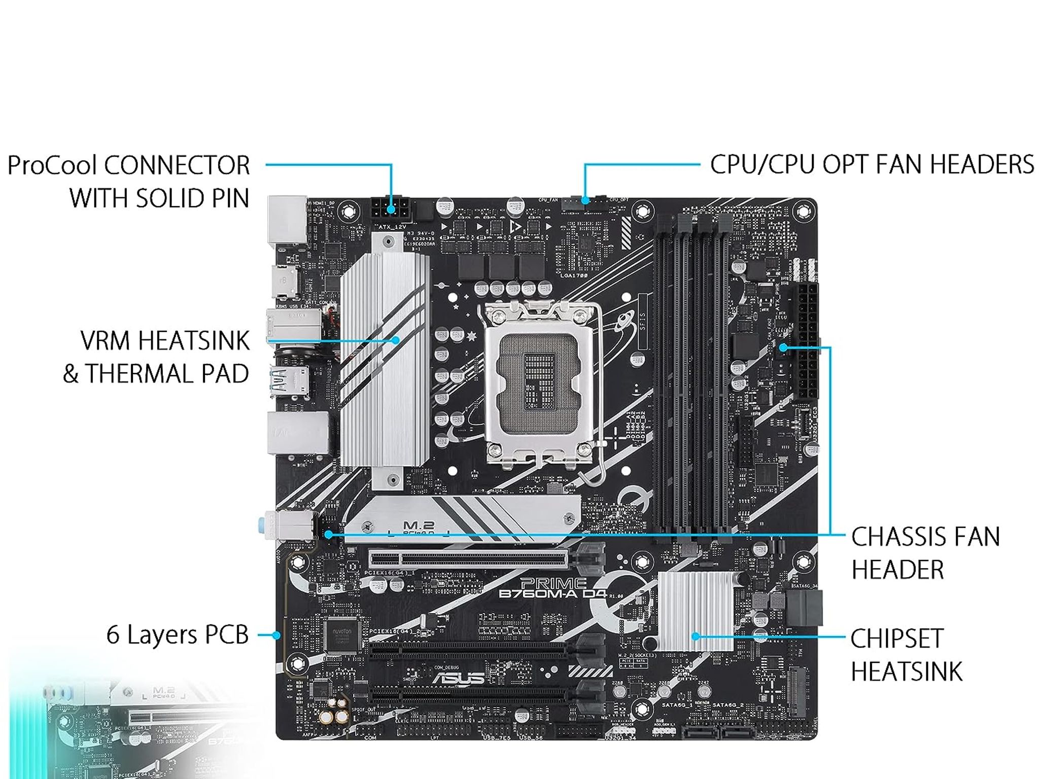 ASUS PRIME B760M-A D4 Intel B760 LGA 1700 microATX DDR4 Desktop Motherboard