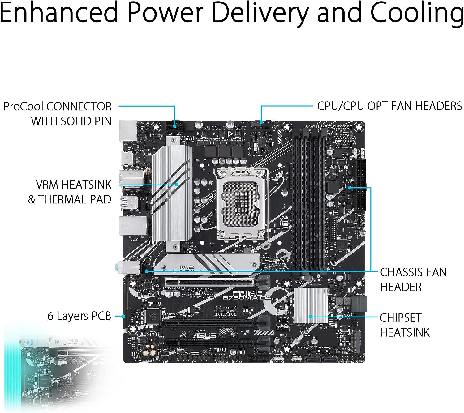 ASUS PRIME B760M-A D4 Intel B760 LGA 1700 microATX DDR4 Desktop Motherboard