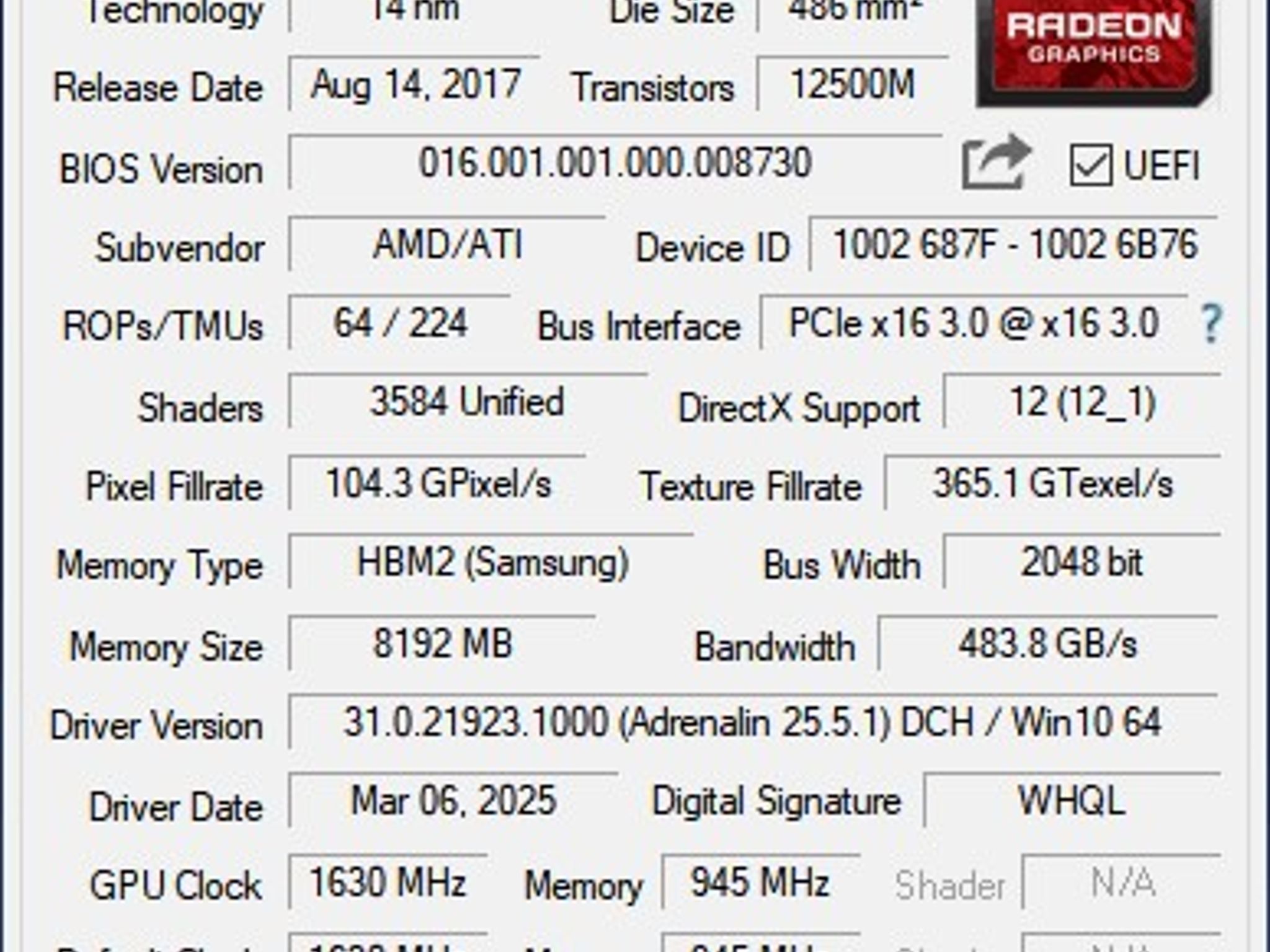 AMD MSI RX Vega 56 8GB - Has Vega 64 Bios