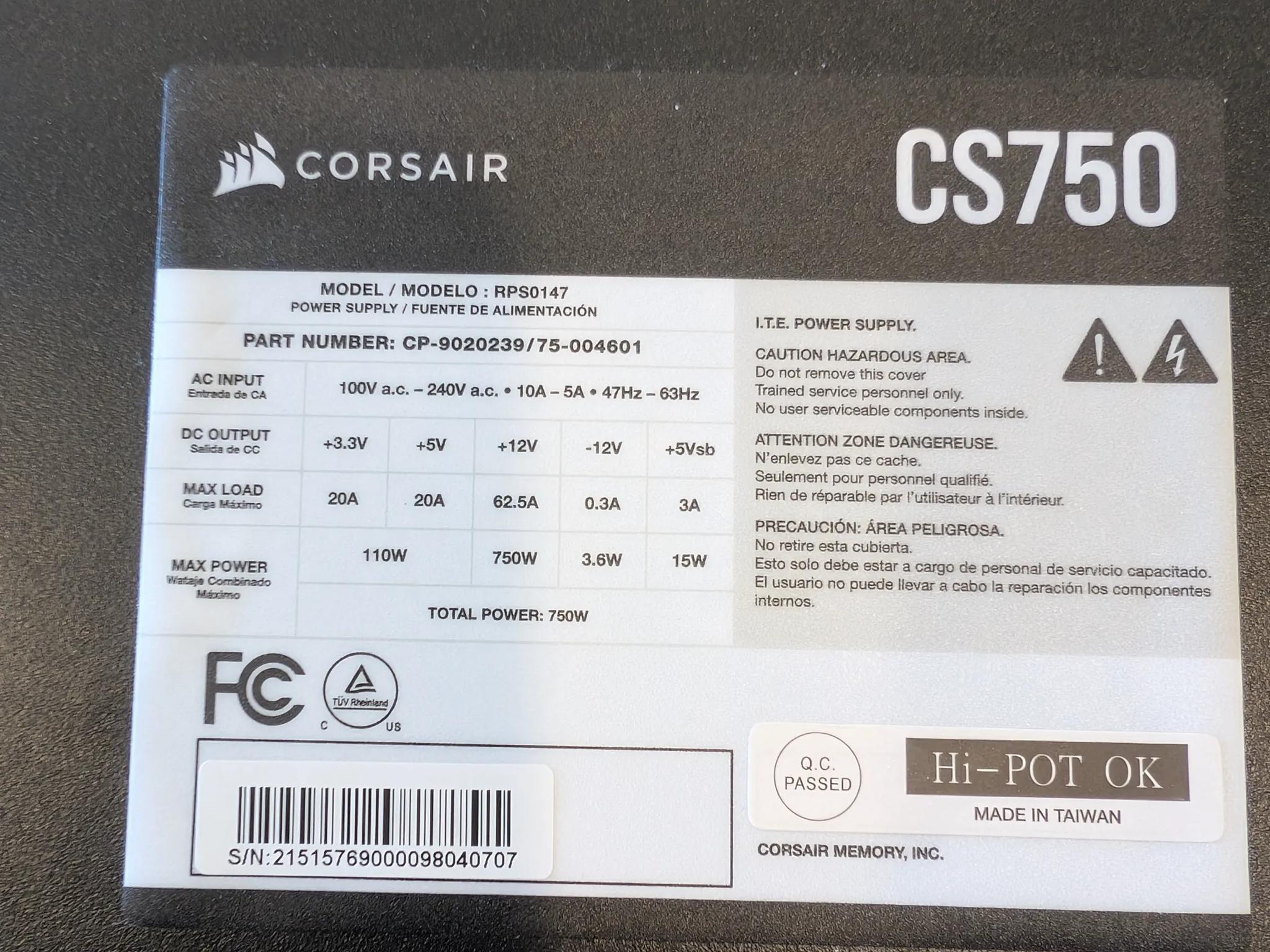 Corsair CS750 Fully-Modular PSU 80+ GOLD