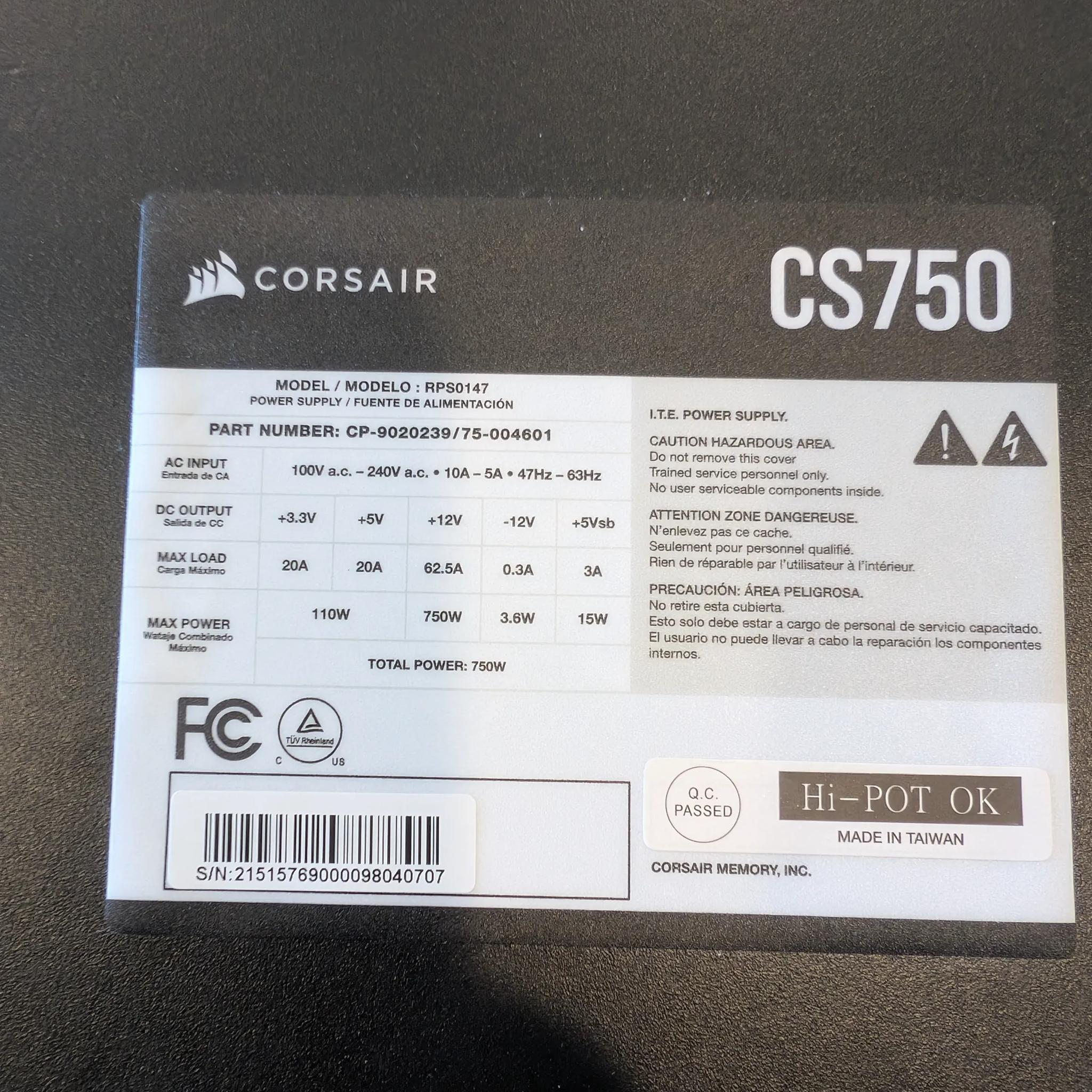 Corsair CS750 Fully-Modular PSU 80+ GOLD