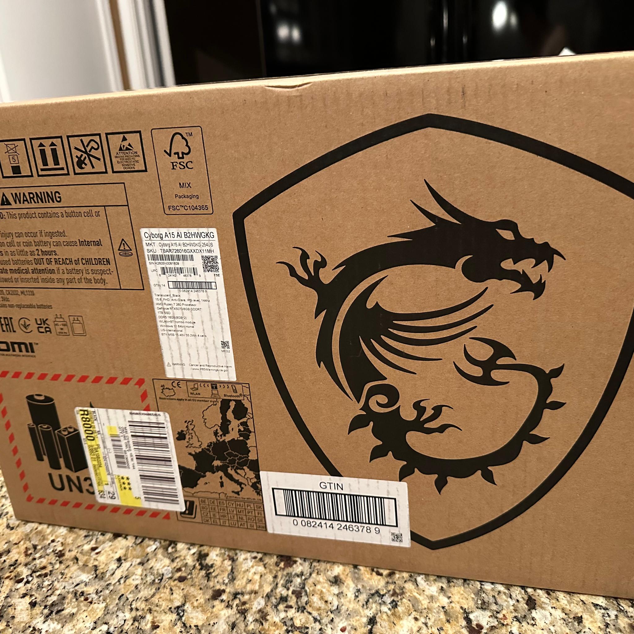 MSI Cyborg 15.6" 144Hz Gaming Laptop - NVIDIA GeForce RTX 5070, AMD Ryzen 7 260, 16GB RAM, 1TB SSD