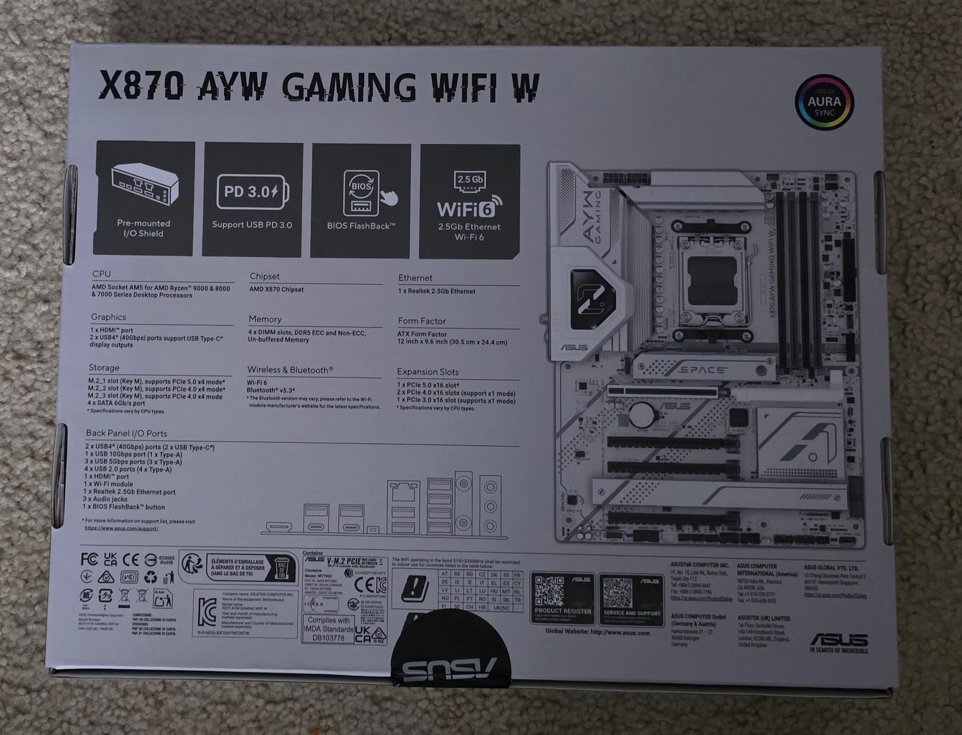 ASUS X870 AYW GAMING WIFI W AM5 ATX Motherboard Brand New Sealed