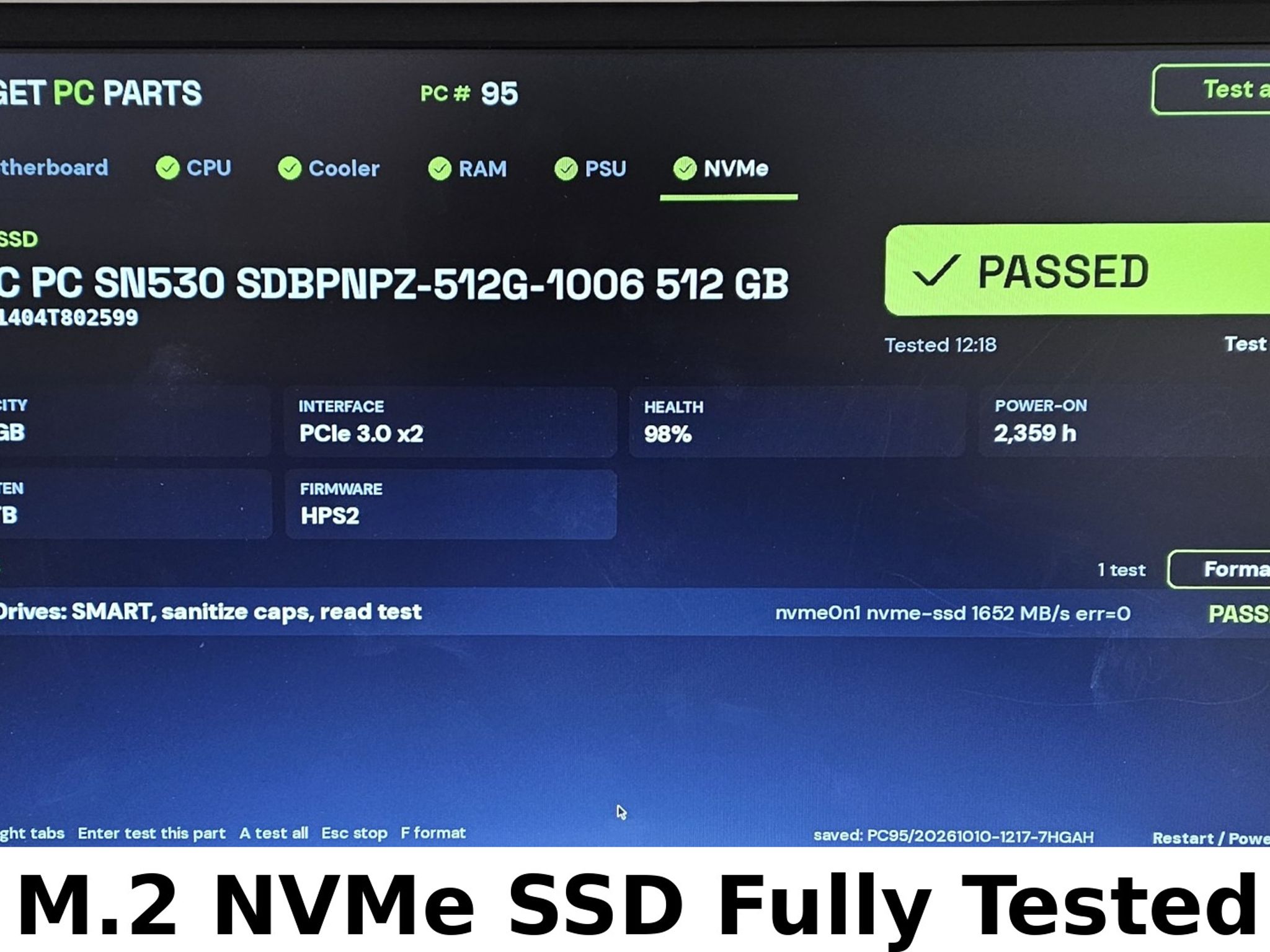 512GB NVMe M.2 SSD WD PC SN530 Gen3