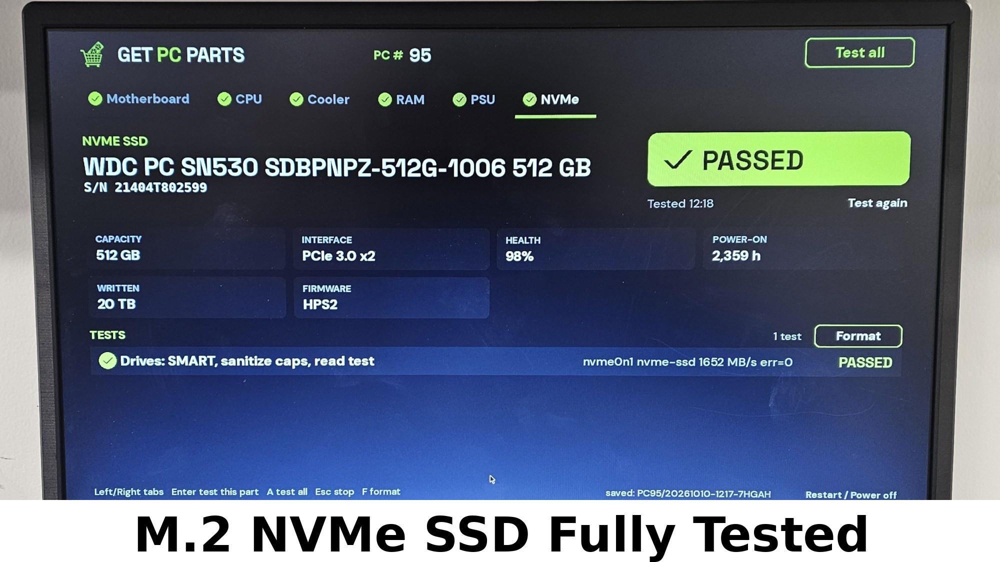 512GB NVMe M.2 SSD WD PC SN530 Gen3