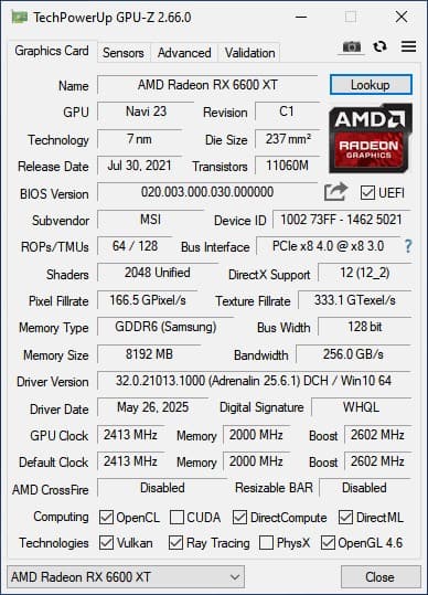 MSI Mech Radeon RX 6600 XT MECH 2X 8G OC