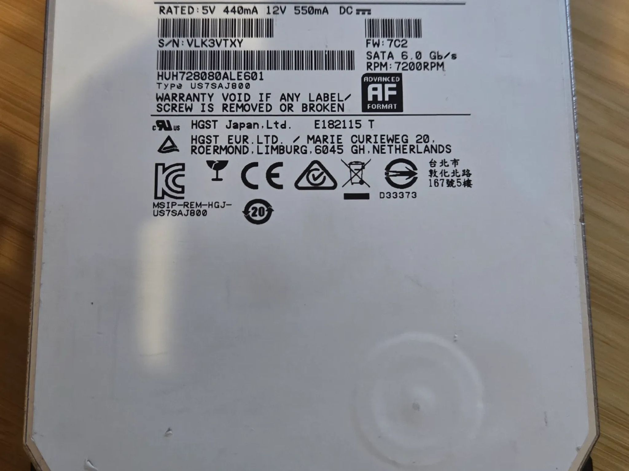 8TB Hard Drive - HGST 7200RPM