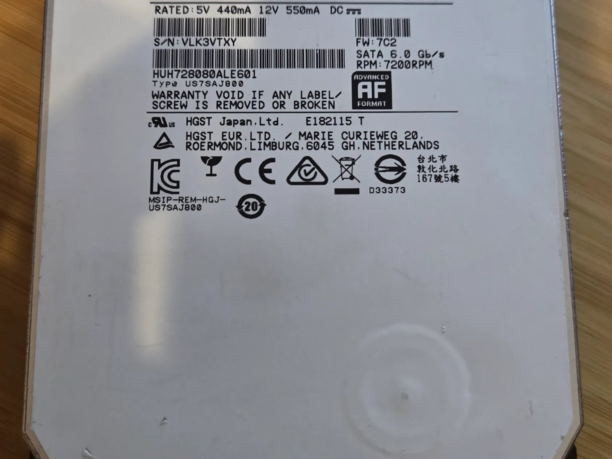 8TB Hard Drive - HGST 7200RPM