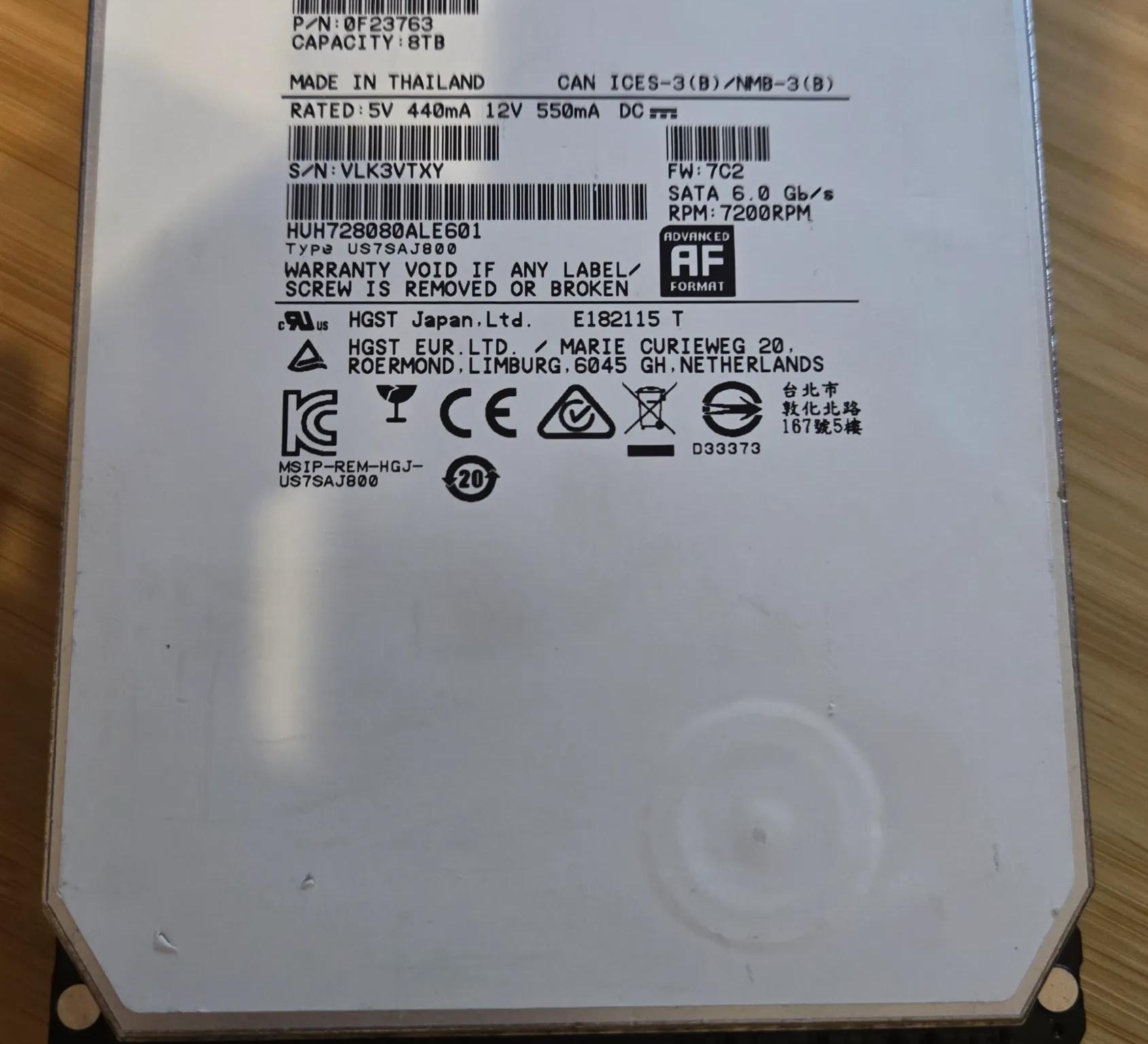 8TB Hard Drive - HGST 7200RPM
