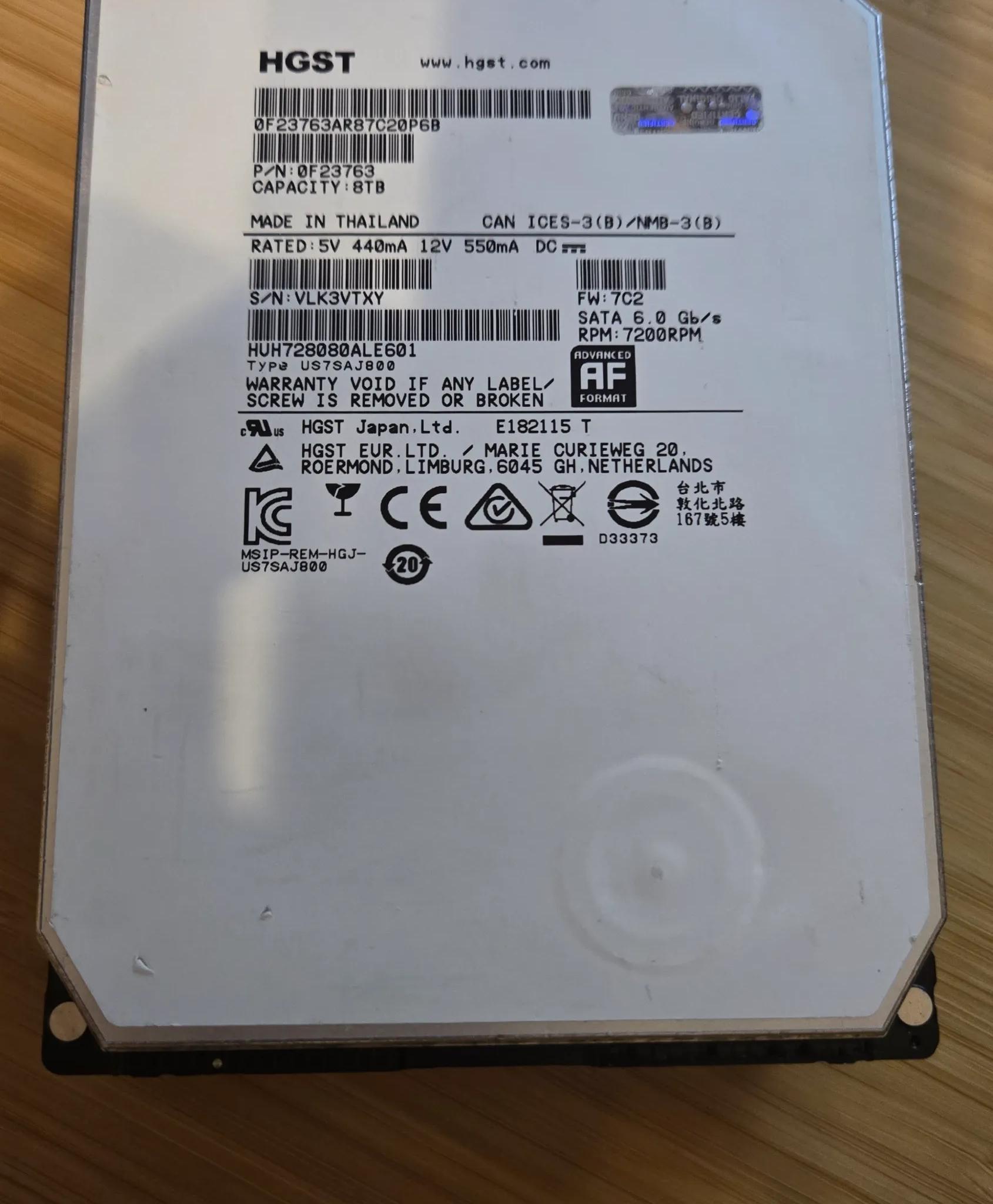 8TB Hard Drive - HGST 7200RPM