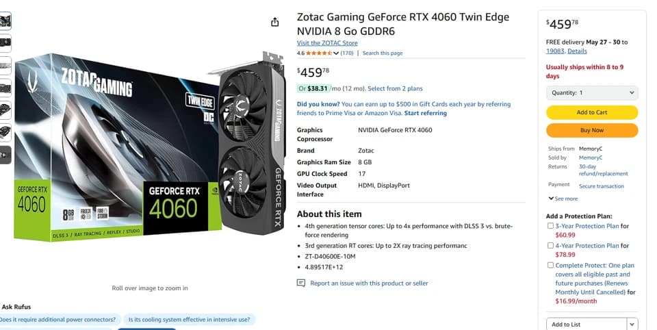 Gaming PC I 5 9400F 9th Gen 6 Cores 6 threads RTX 4060 8GB ram 16GB Intel 760GB NVME Plus extras