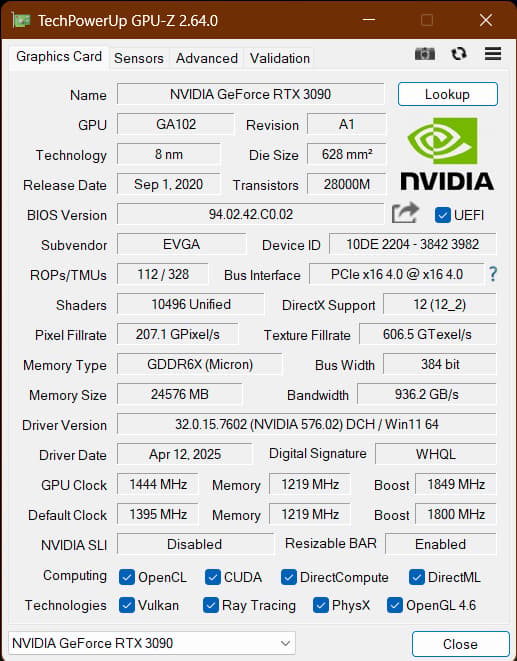 EVGA 3090 FTW3 ULTRA 24G RGB Used