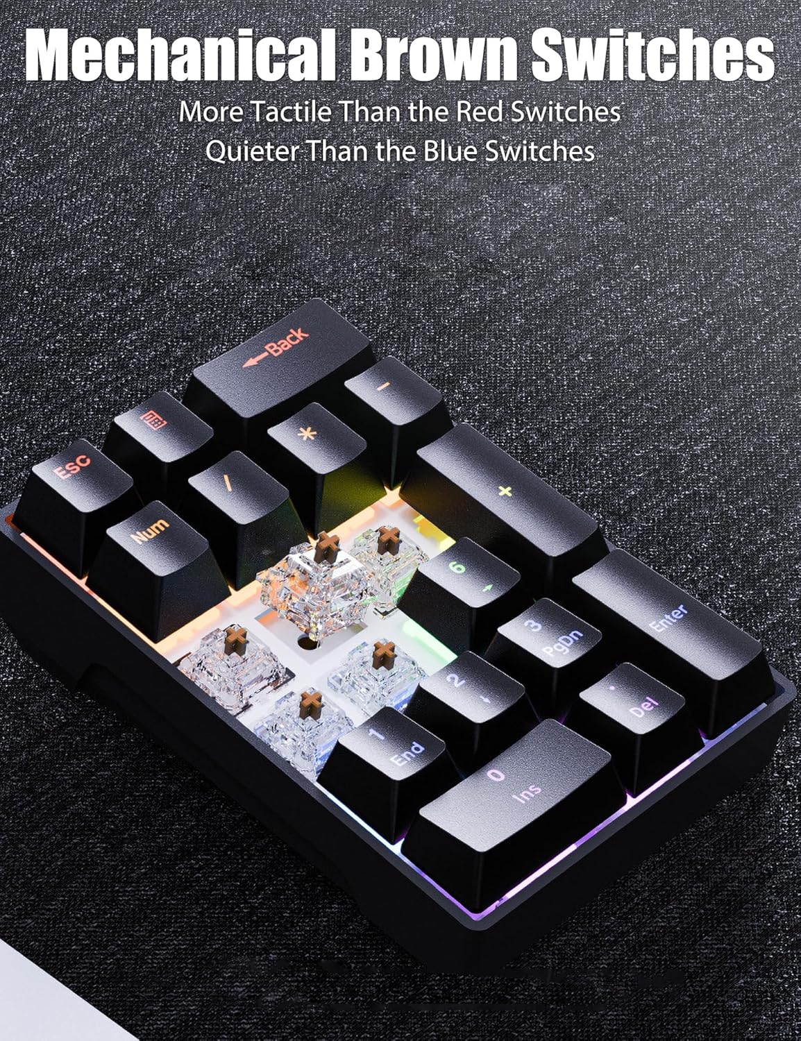 DAGK Wired Mechanical Number Pad Rainbow LED Backlit 20-Key Number Pad- Black
