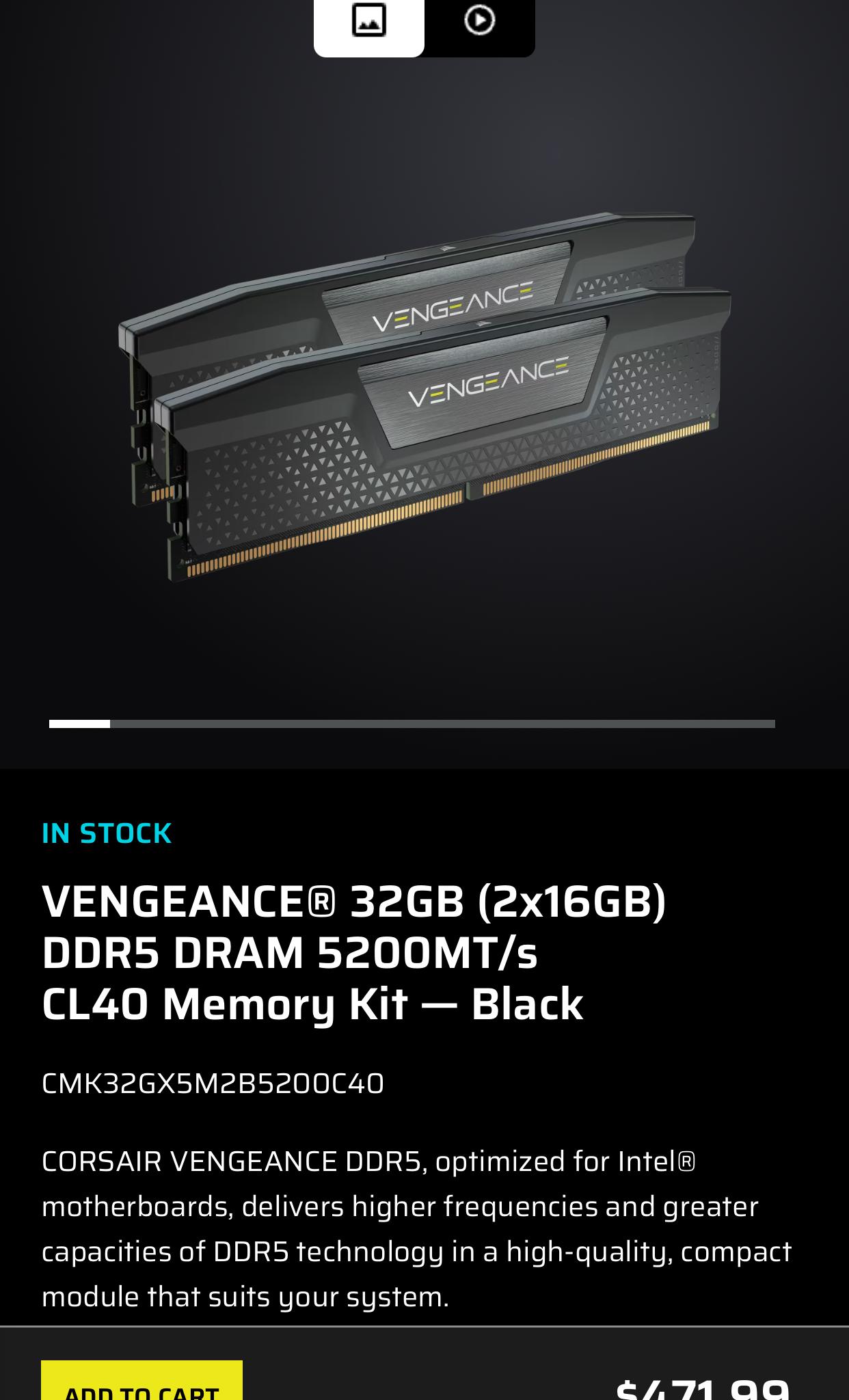 Corsair Vengeance DDR5 32GB (2x16GB) 5200MHz