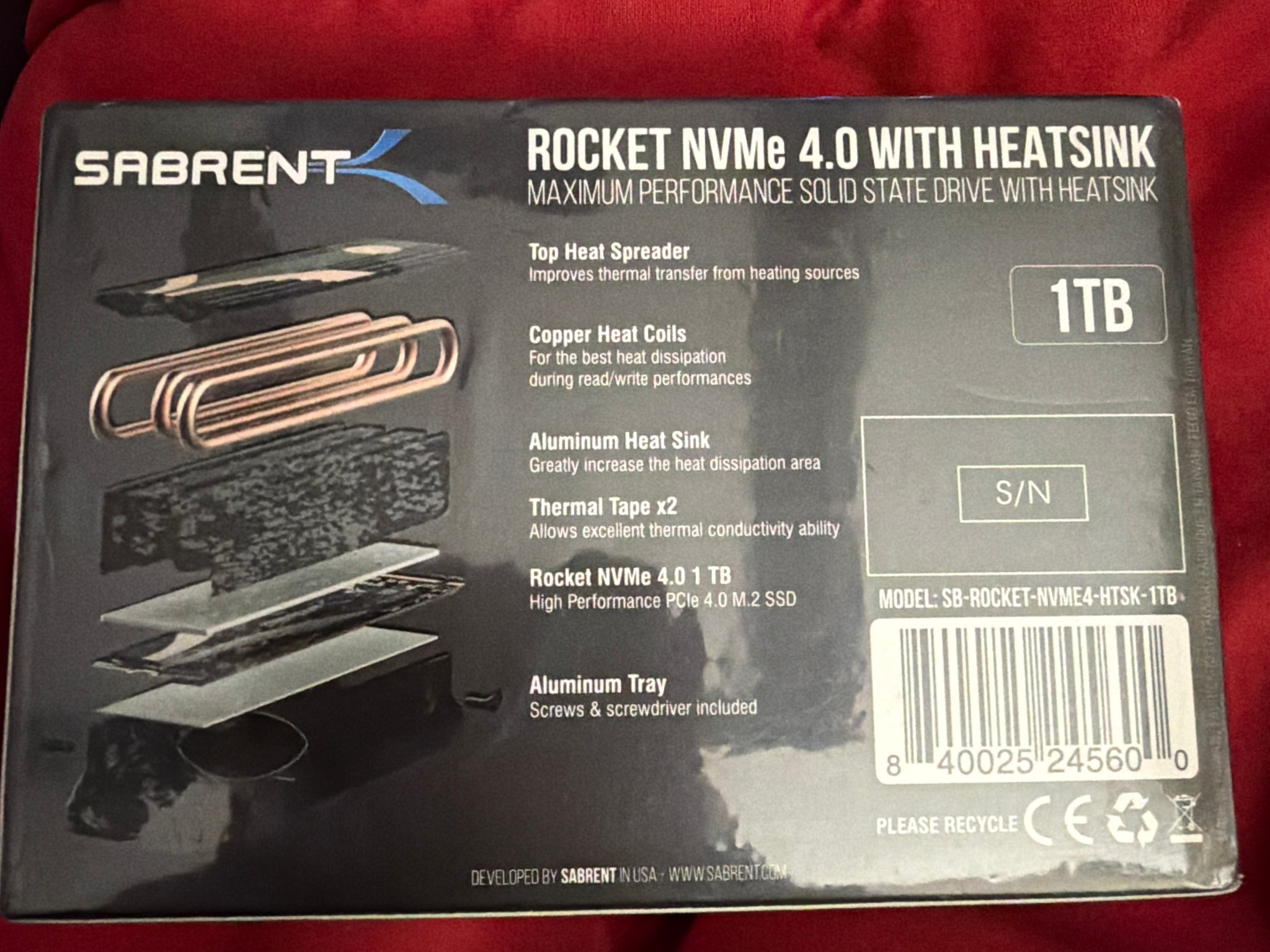 NEW SEALED Sabrent 1TB NVME M.2 Gen 4 SSD PCIe 4.0 with Heatsink built in Heatpipes