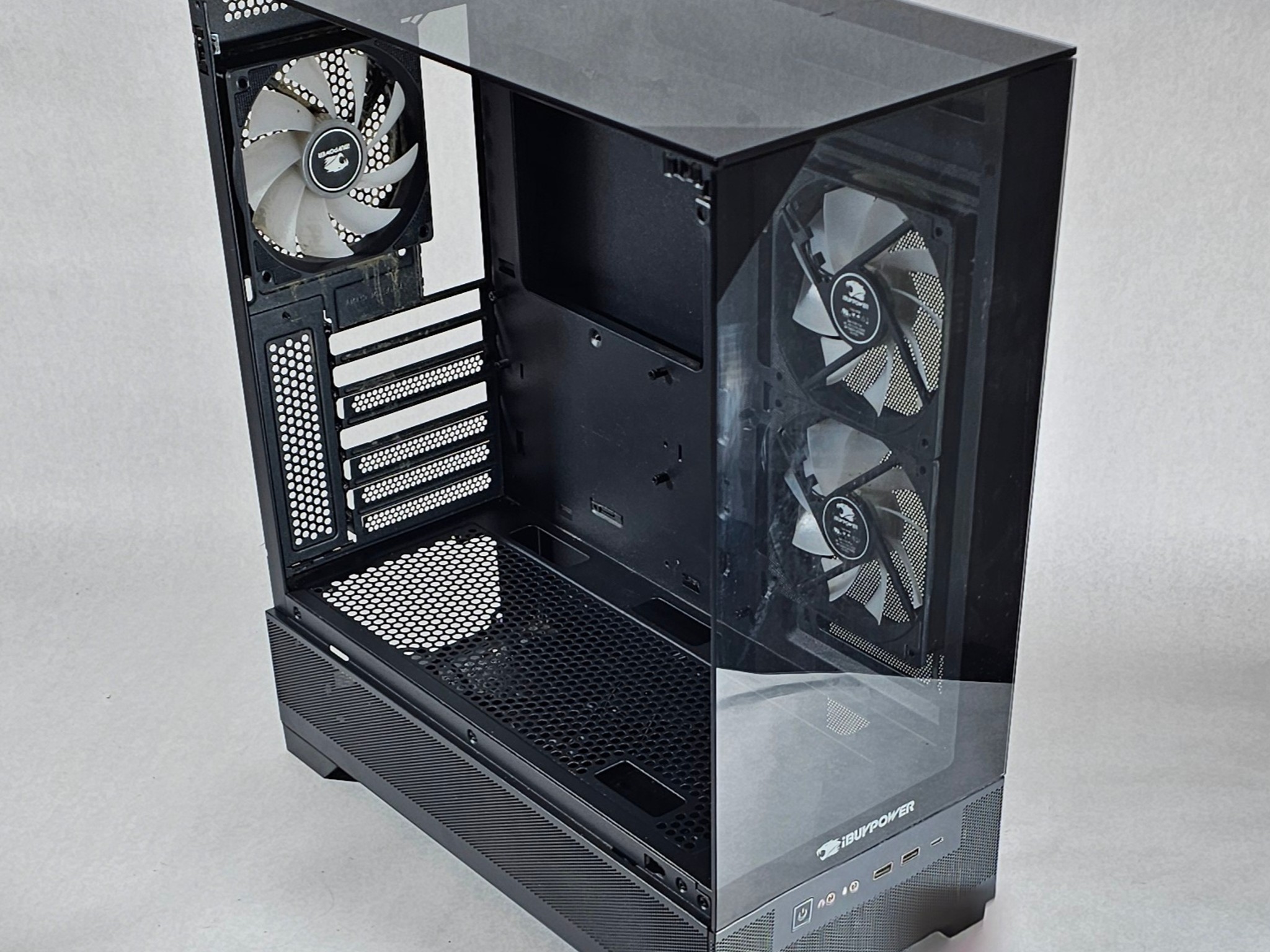 Black iBUYPOWER PC Case with Tempered Glass w/ 3 Fans