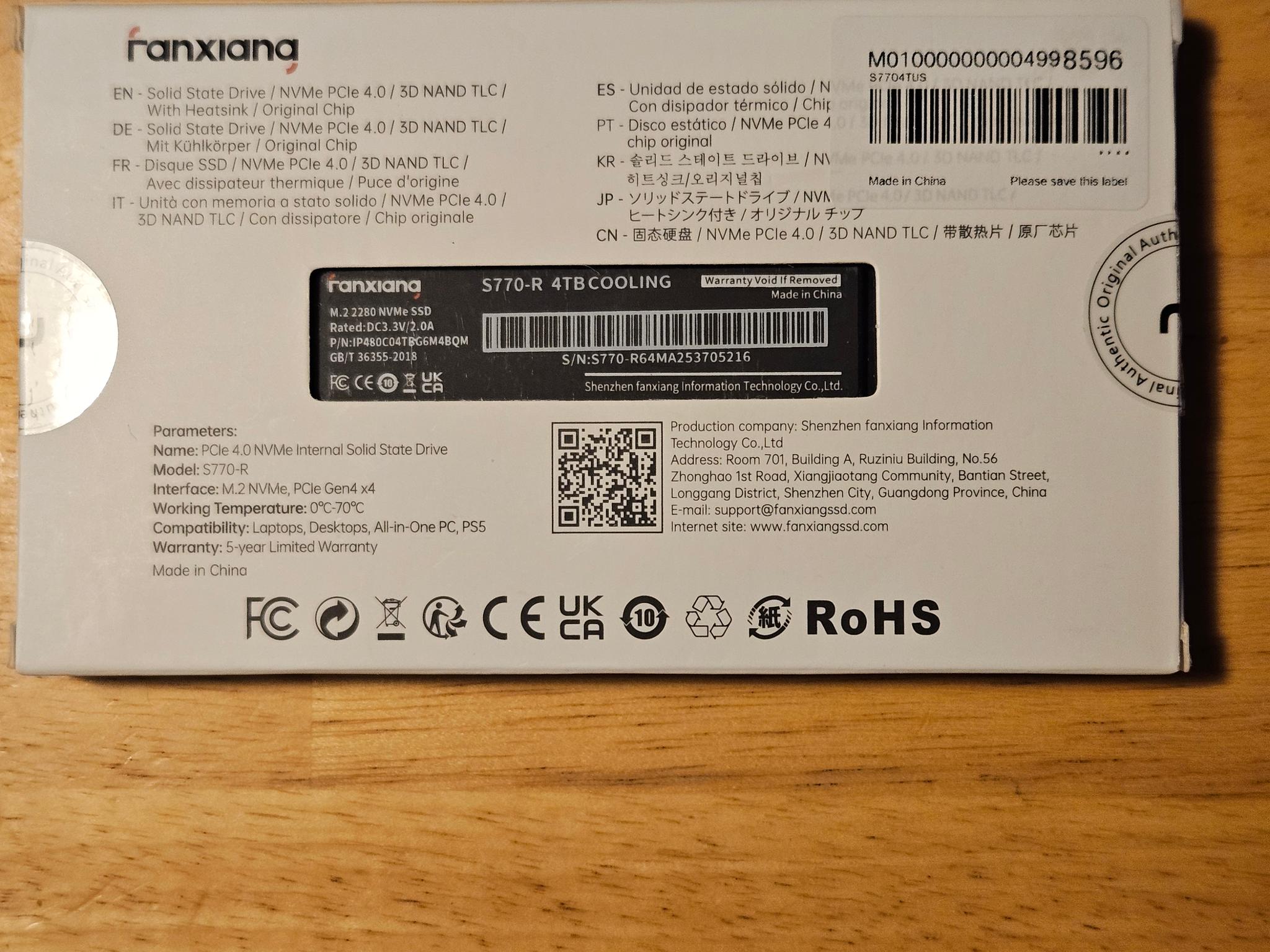 Fanxiang S 770 4TB nvme ssd with dram cache