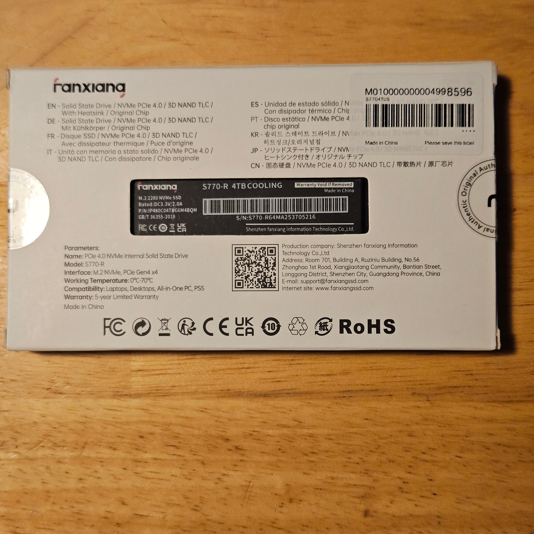 Fanxiang S 770 4TB nvme ssd with dram cache