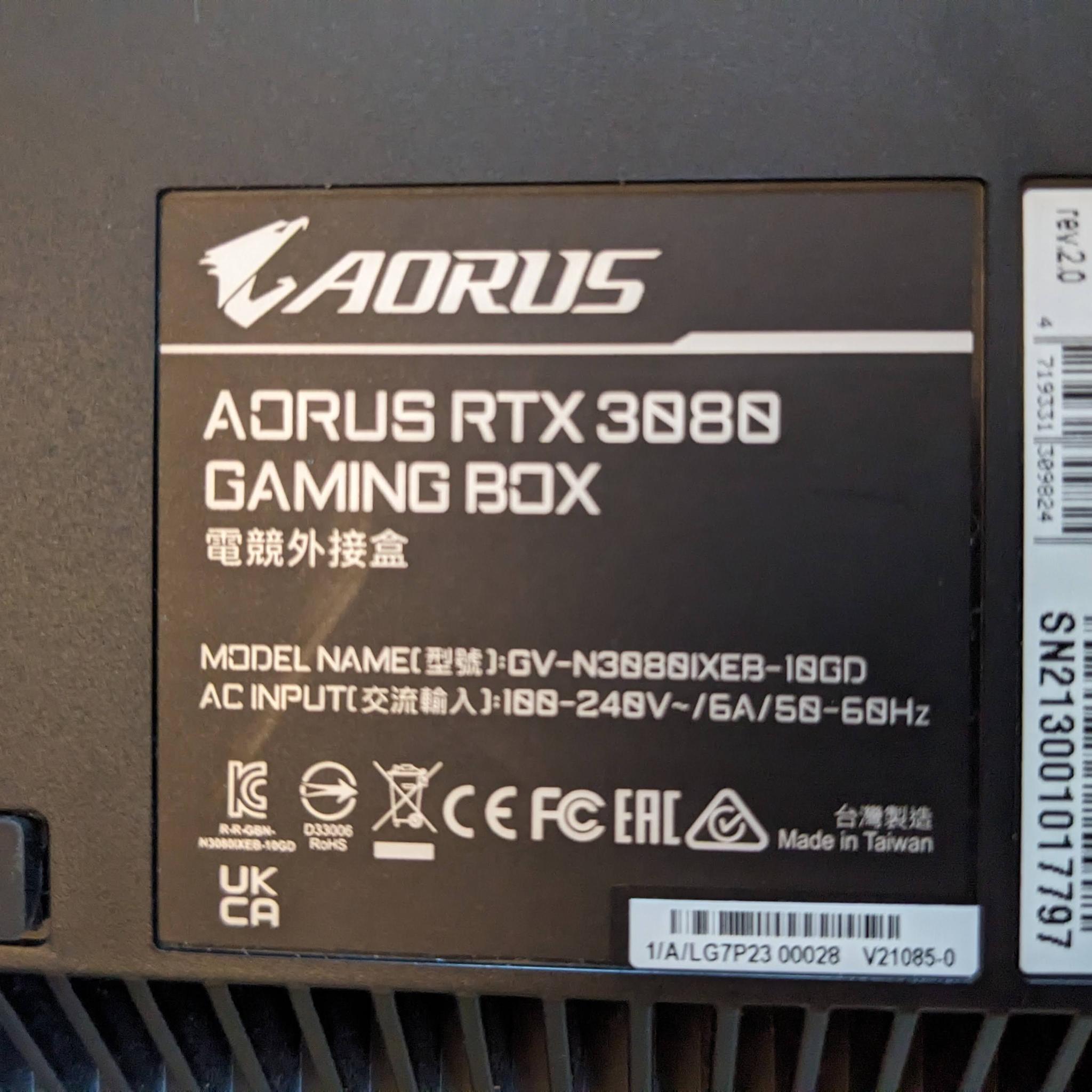 Instant Upgrade-AORUS MASTER Rev 2.0 GeForce RTX 3080 10GB Gaming Box-IOB w/Thunderbolt cable