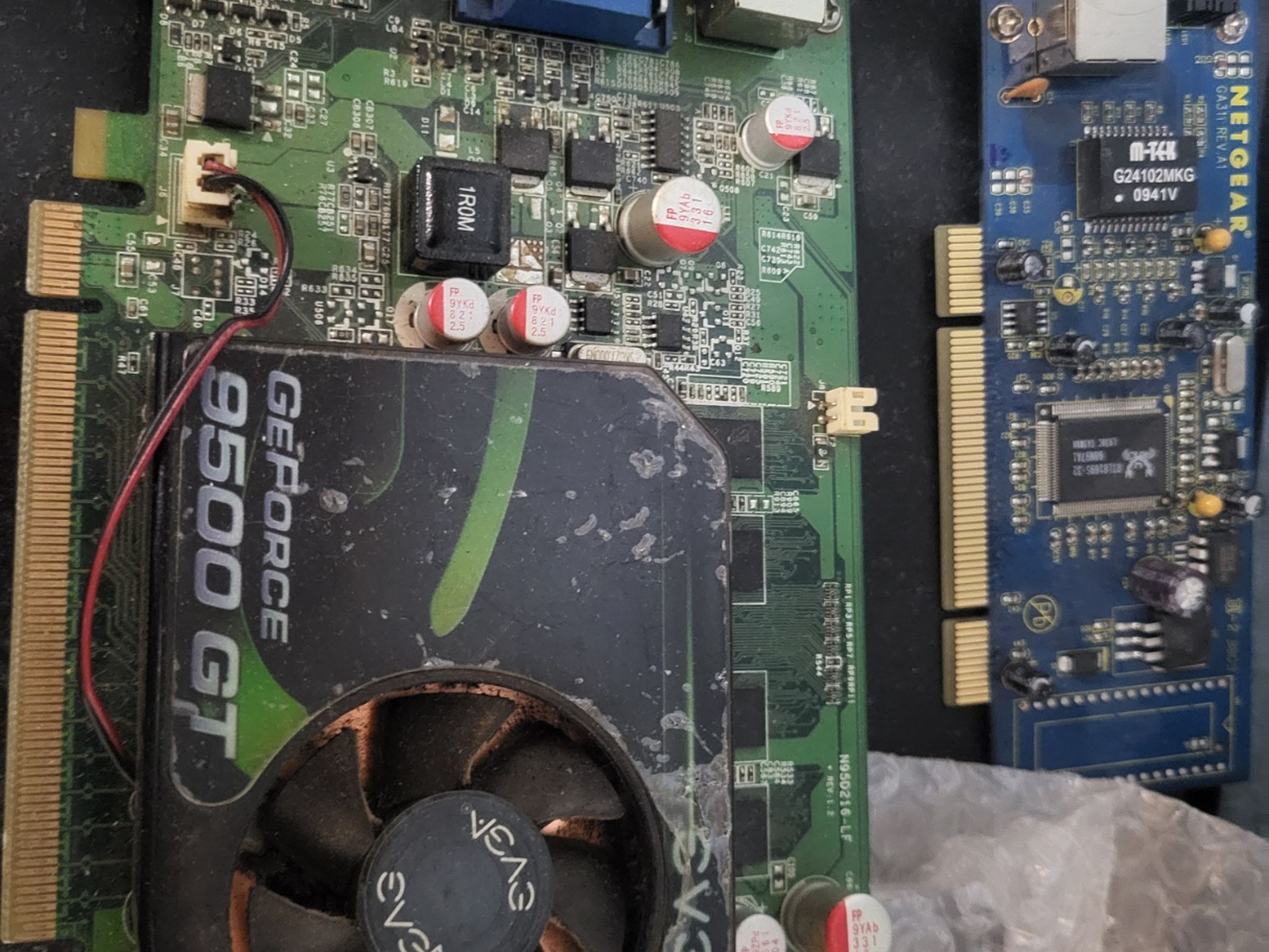 box of older graphics cards.