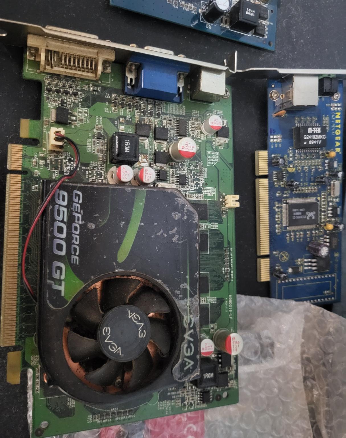 box of older graphics cards.