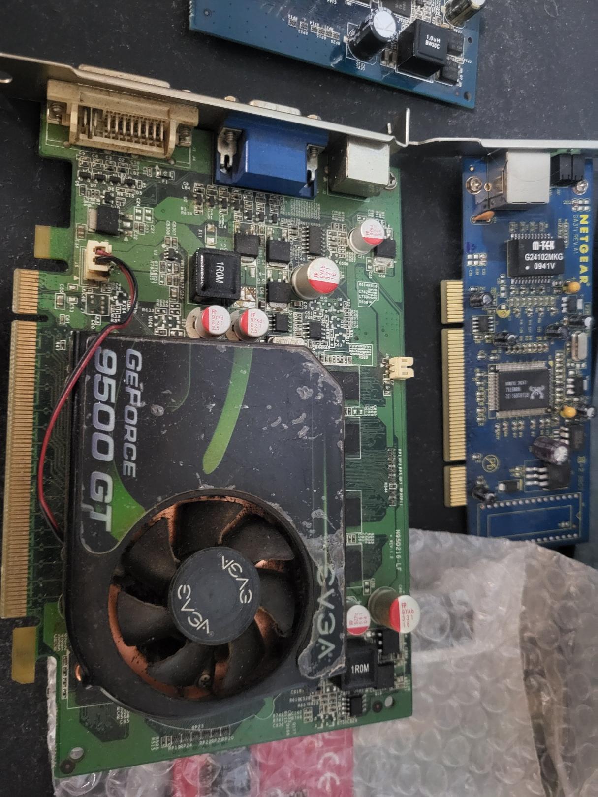 box of older graphics cards.