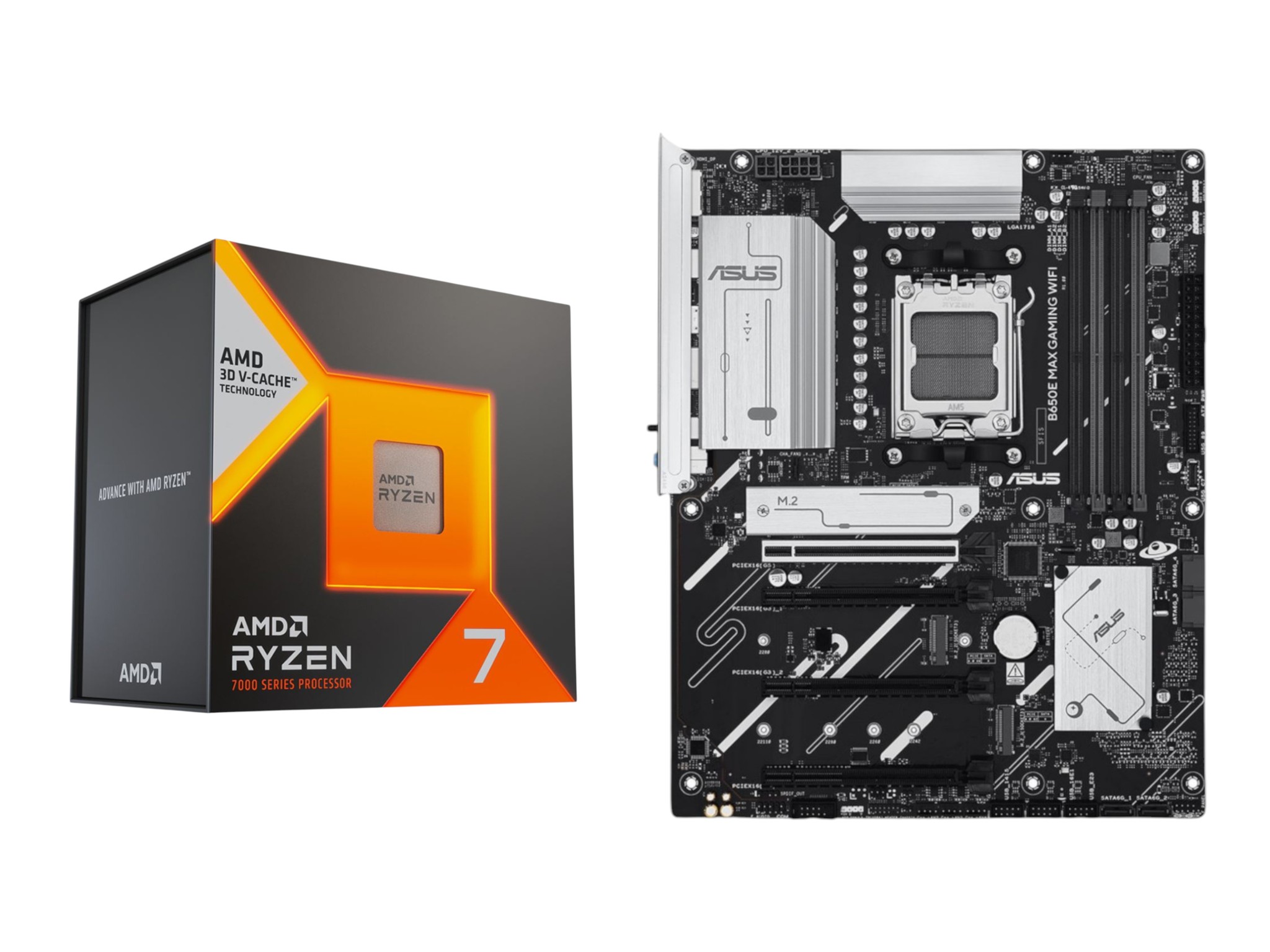 AMD Ryzen 7 7800X3D + Asus B650E Max Gaming WI-FI (CPU + Motherboard Bundle)