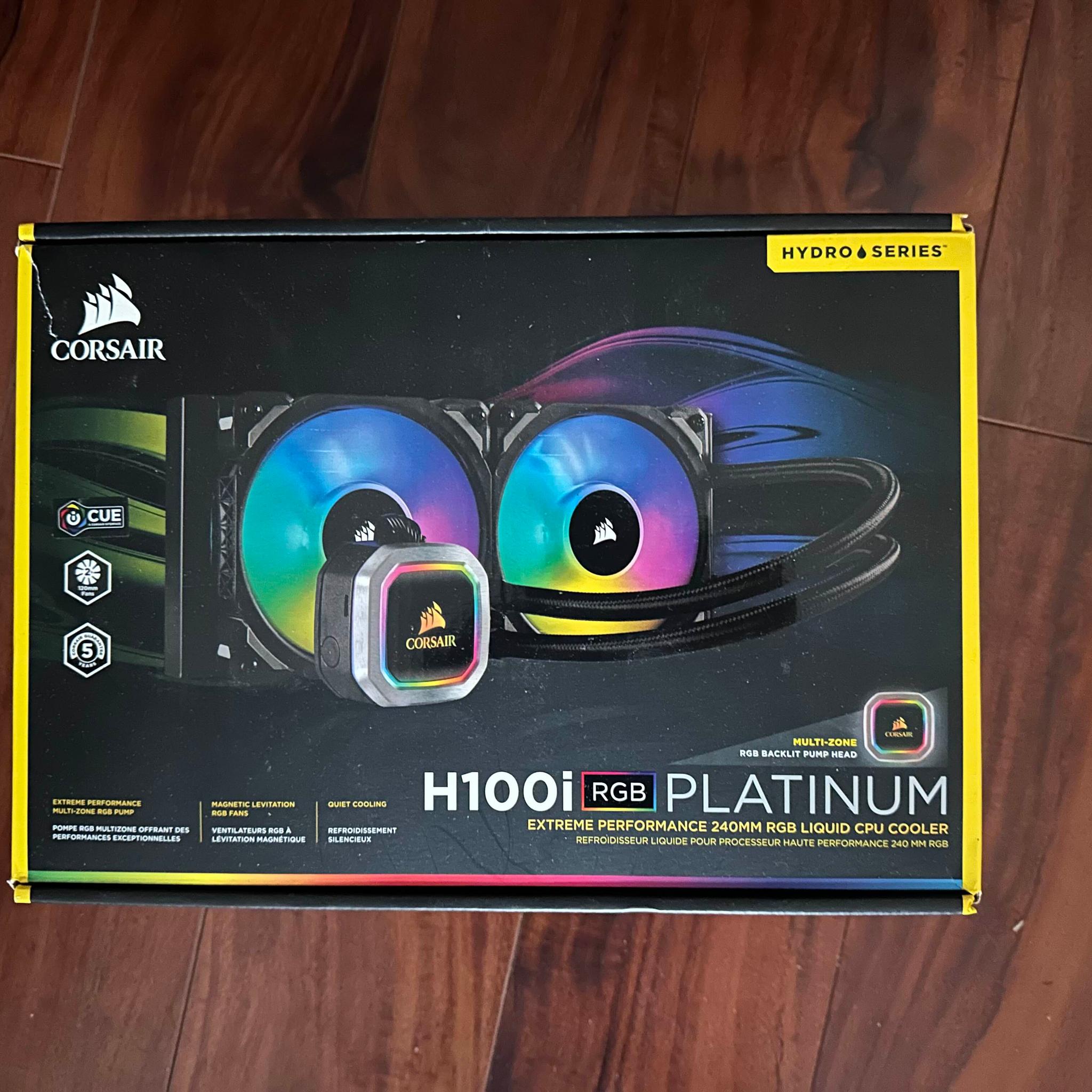 Corsair Hydro Series, H100i RGB PLATINUM, 240mm Radiator, Dual 140mm PWM Fans, Liquid CPU Cooler