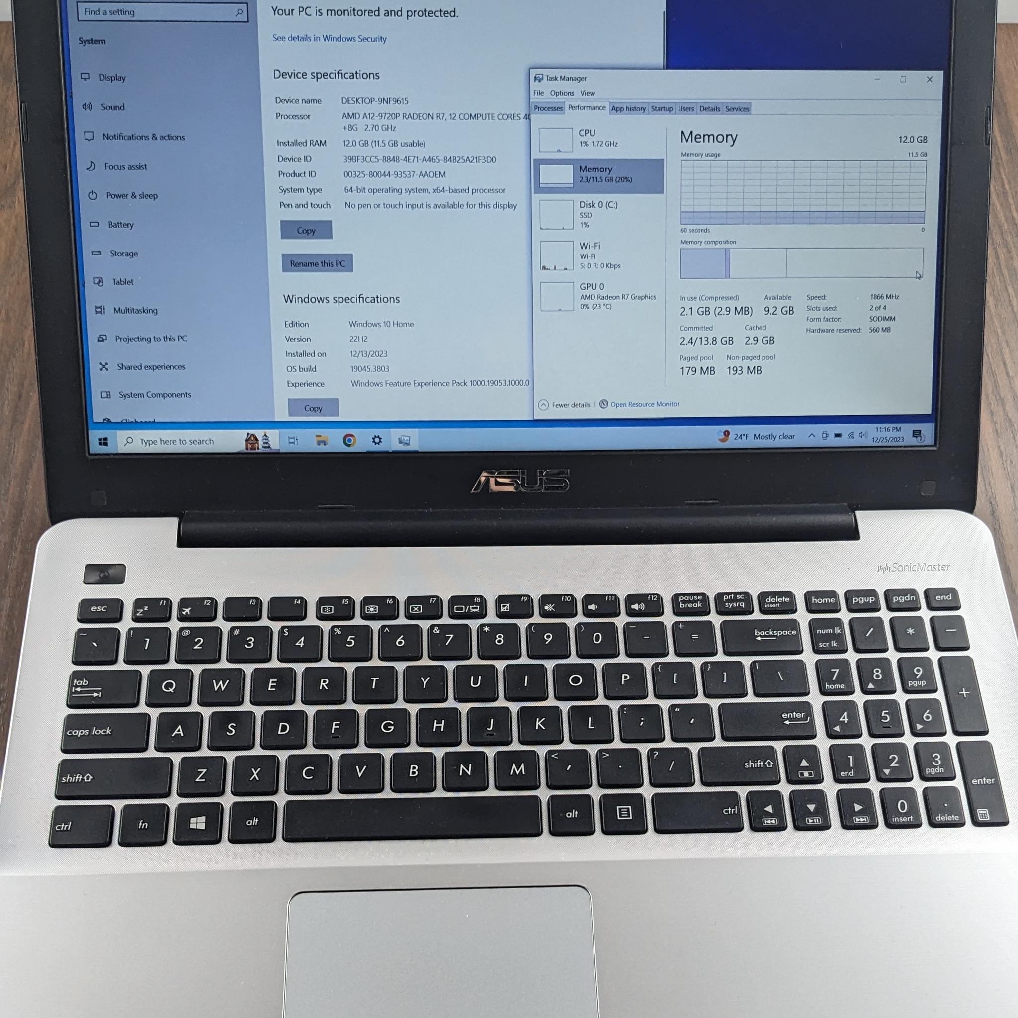 ASUS X555QA 1080p 15.6" R7 Graphics, A12-9720P 256GB SSD 12GB DDR4 1866mhz Refurbished