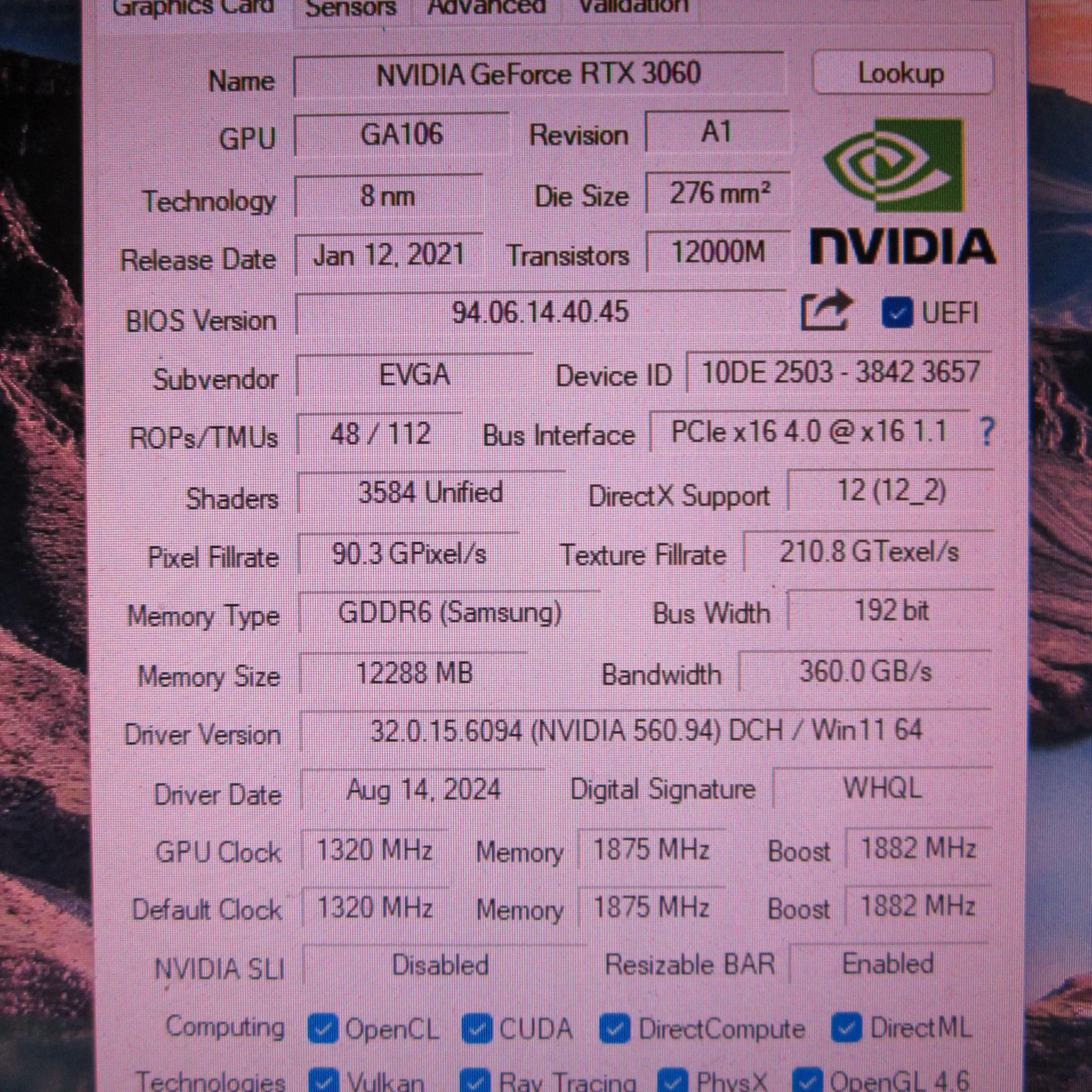EVGA GeForce RTX 3060 XC GAMING, 12GB GDDR6, Metal Backplate, 12G-P5-3657-RX