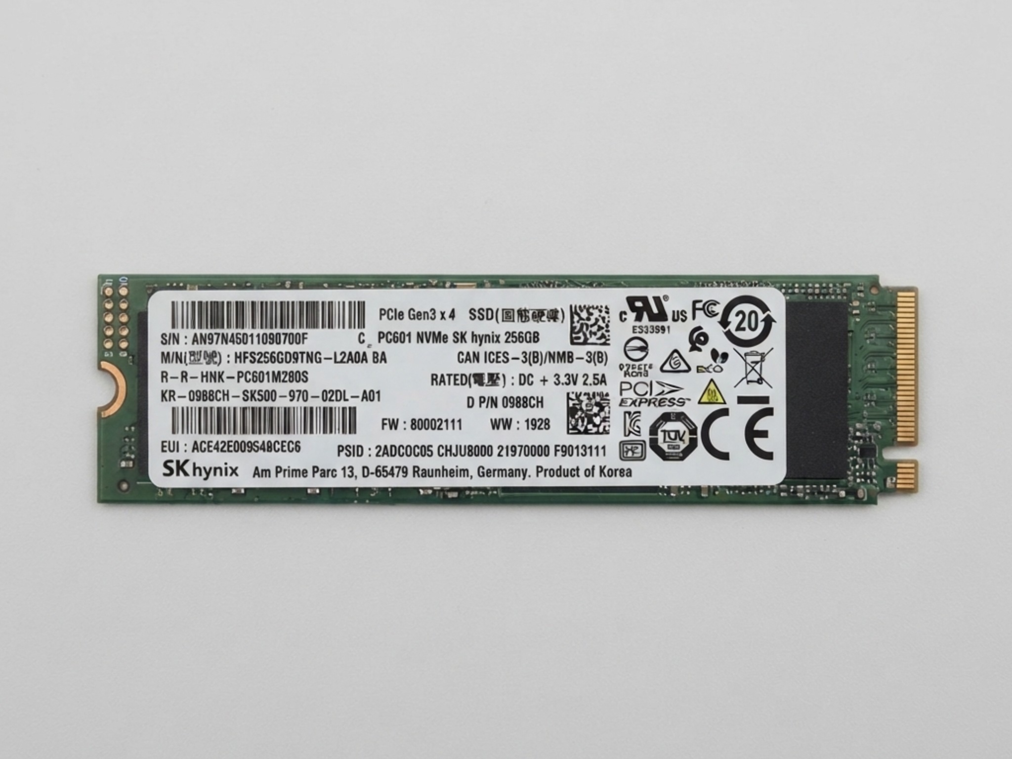 SK Hynix PC601 256GB M.2 2280 NVMe PCIe Gen3x4 SSD HFS256GD9TNG-L2A0 Internal Drive 97% Health