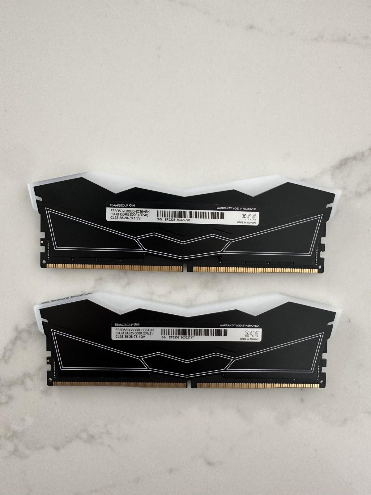 TEAMGROUP T-Force Delta RGB 64GB (2x32GB) DDR5-6000 CL38 Black RAM FF3D532G6000HC38ABK