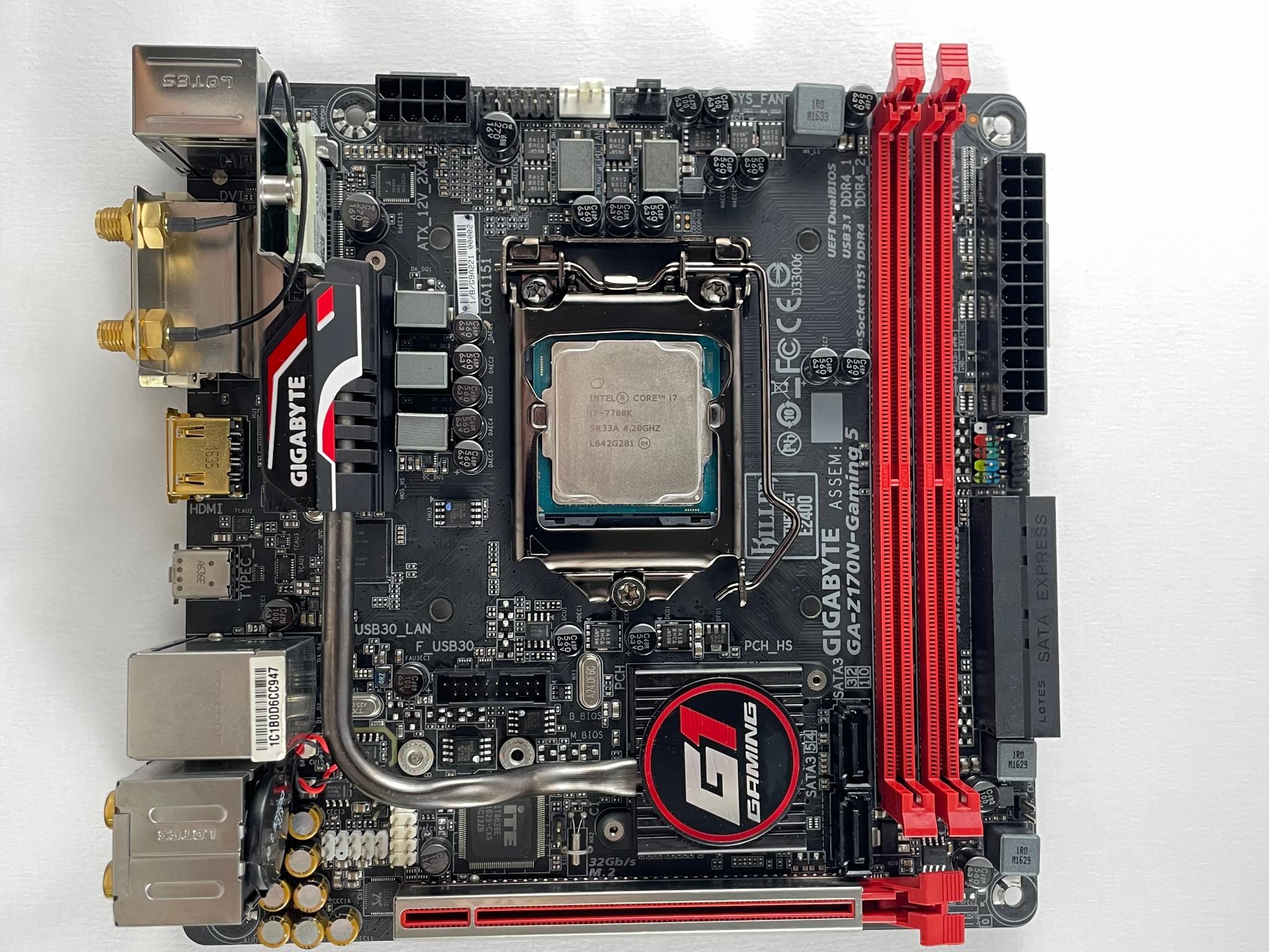 Gigabyte GA-Z170N-Gaming 5, mini-ITX MOBO Bundle Intel i7-7700K CPU 16GB (2x8 GB) DDR4 RAM IO Shield