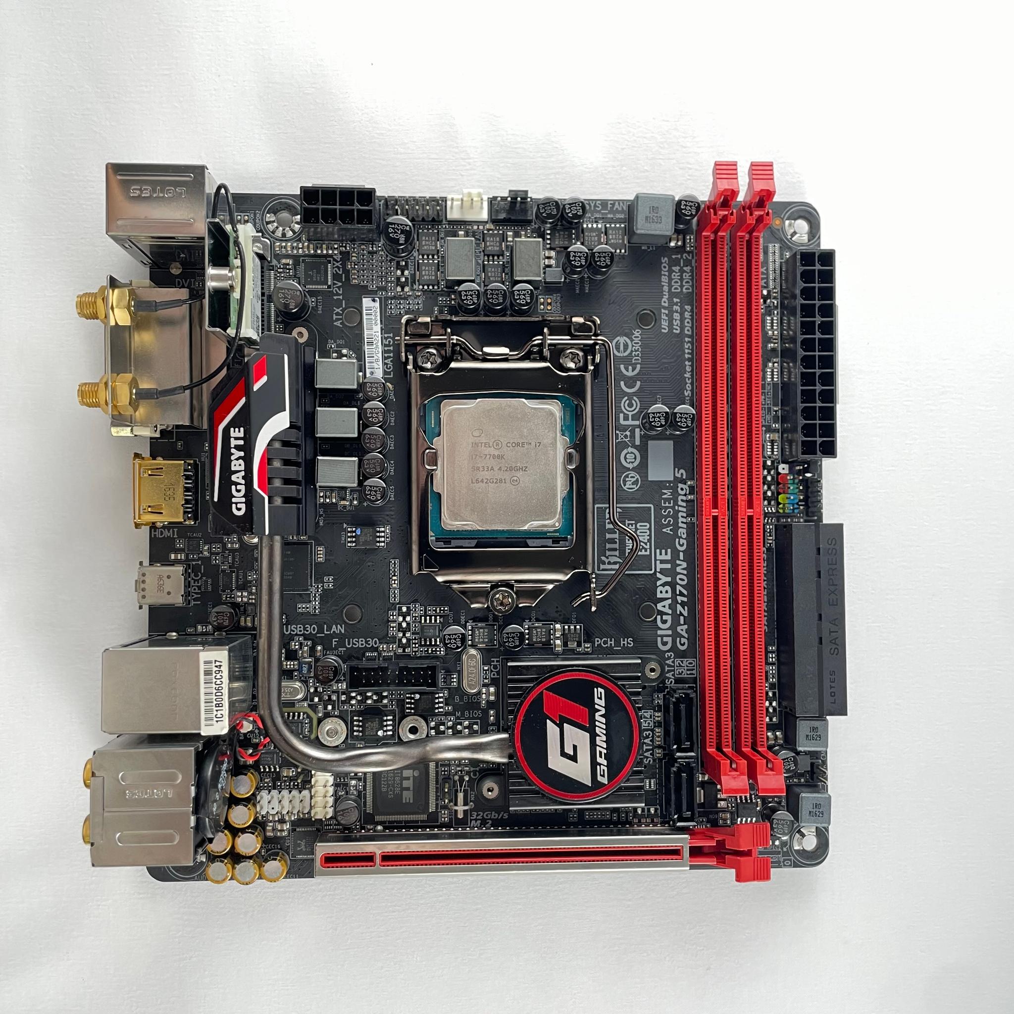 Gigabyte GA-Z170N-Gaming 5, mini-ITX MOBO Bundle Intel i7-7700K CPU 16GB (2x8 GB) DDR4 RAM IO Shield