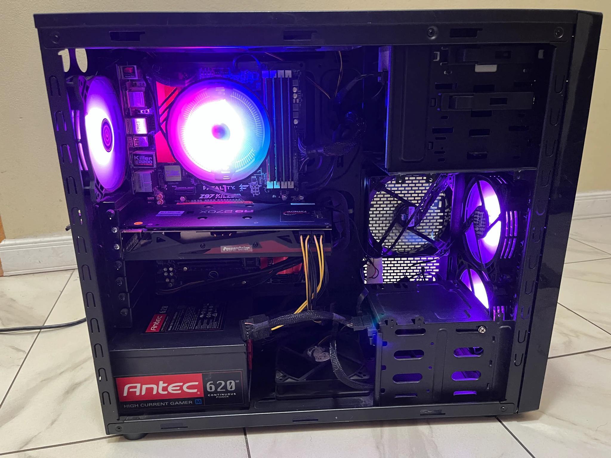 🔥 Budget RGB Gaming PC – R9 270x, Intel Core i5, 12GB RAM, 256GB SSD+1TB HDD, with RGB Remote