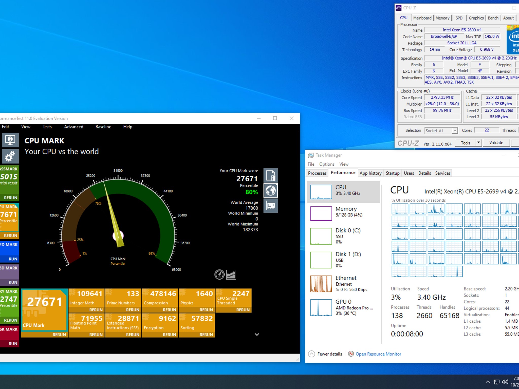 COMBO: Asrock X99 WS Motherboard/Intel Xeon CPU E5-2699 v4 22Core/Micron 128gb DDR4 2400mhz Memory
