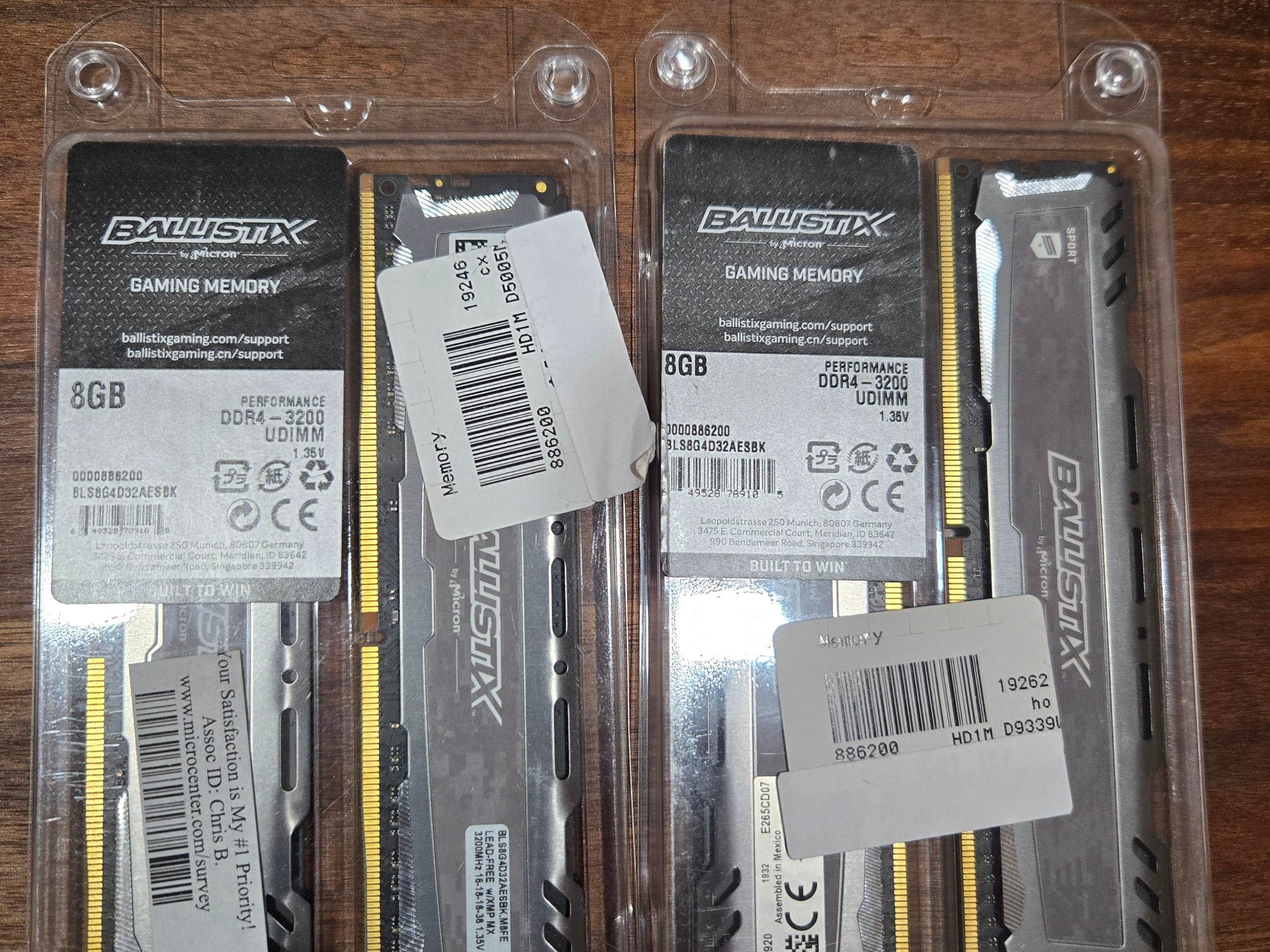 Crucial Ballistics 4x8gb 32gb single rank Cl16 3200mhz ddr4