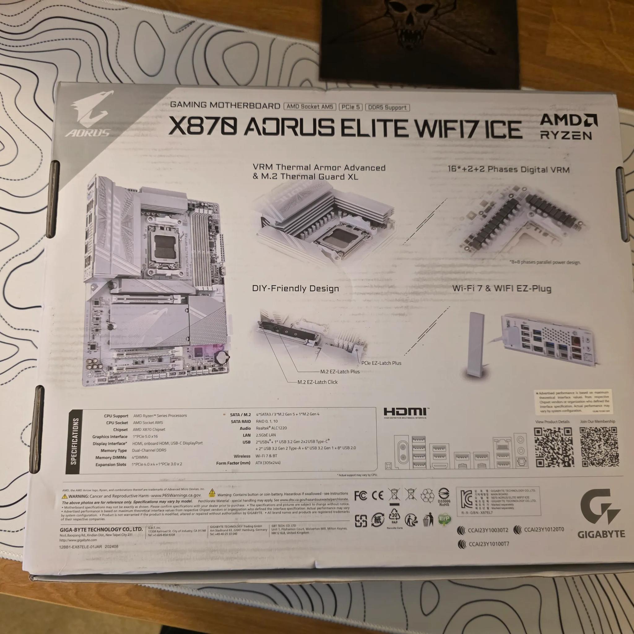 GIGABYTE X870 AORUS Elite WIFI7 ICE AMD AM5 Motherboard, ATX, DDR5, PCIe 5.0, 2.5GbE LAN