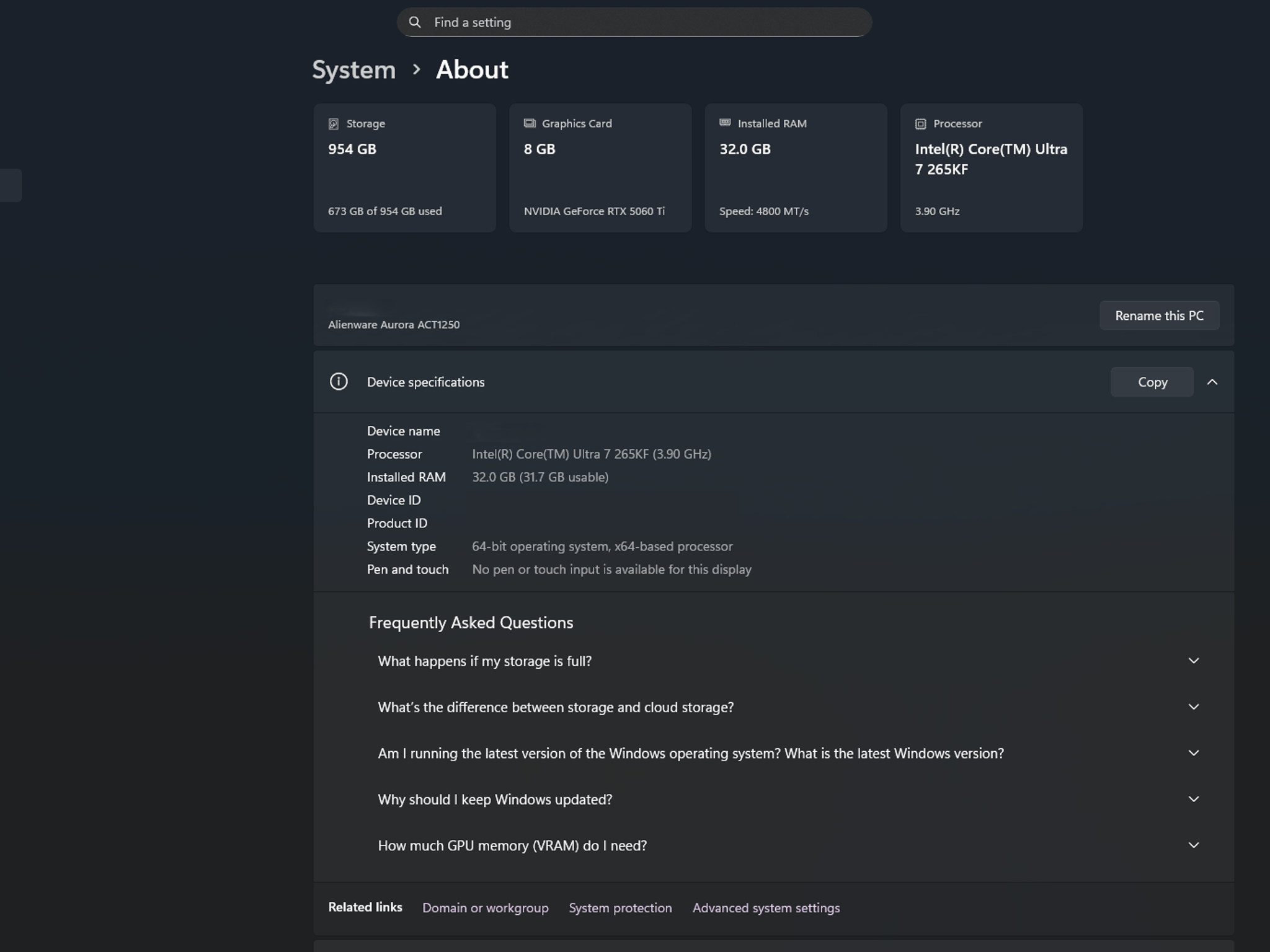 Alienware Aurora ACT 1250/5060Ti 8GB
