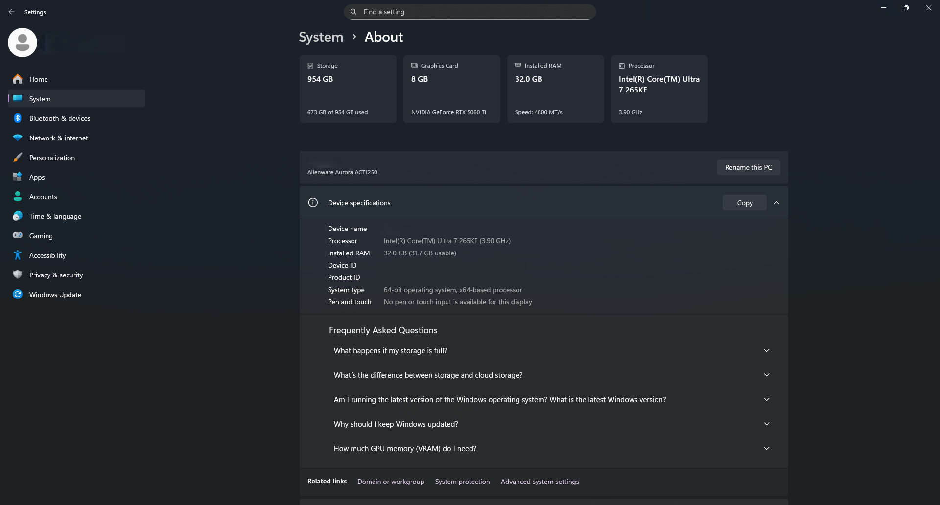 Alienware Aurora ACT 1250/5060Ti 8GB