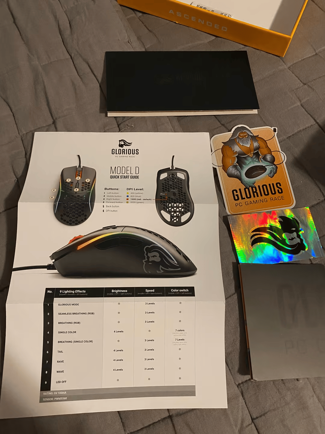Glorious Model D Wired Mouse w/ Original Contents and Stickers