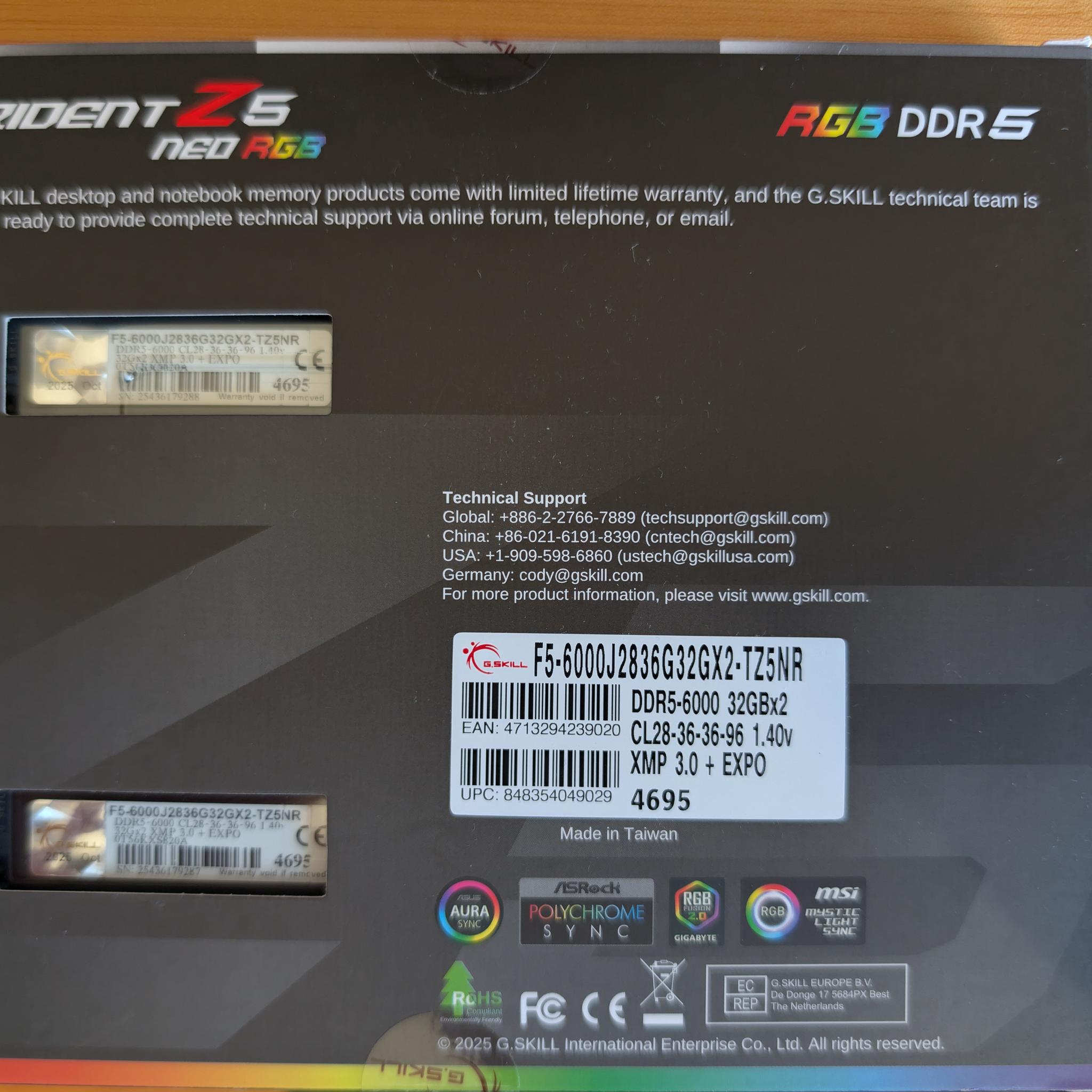 [BNIB] G.SKILL Trident Z5 Neo RGB 64GB (2x32GB) DDR5 6000 CL28 - AMD EXPO