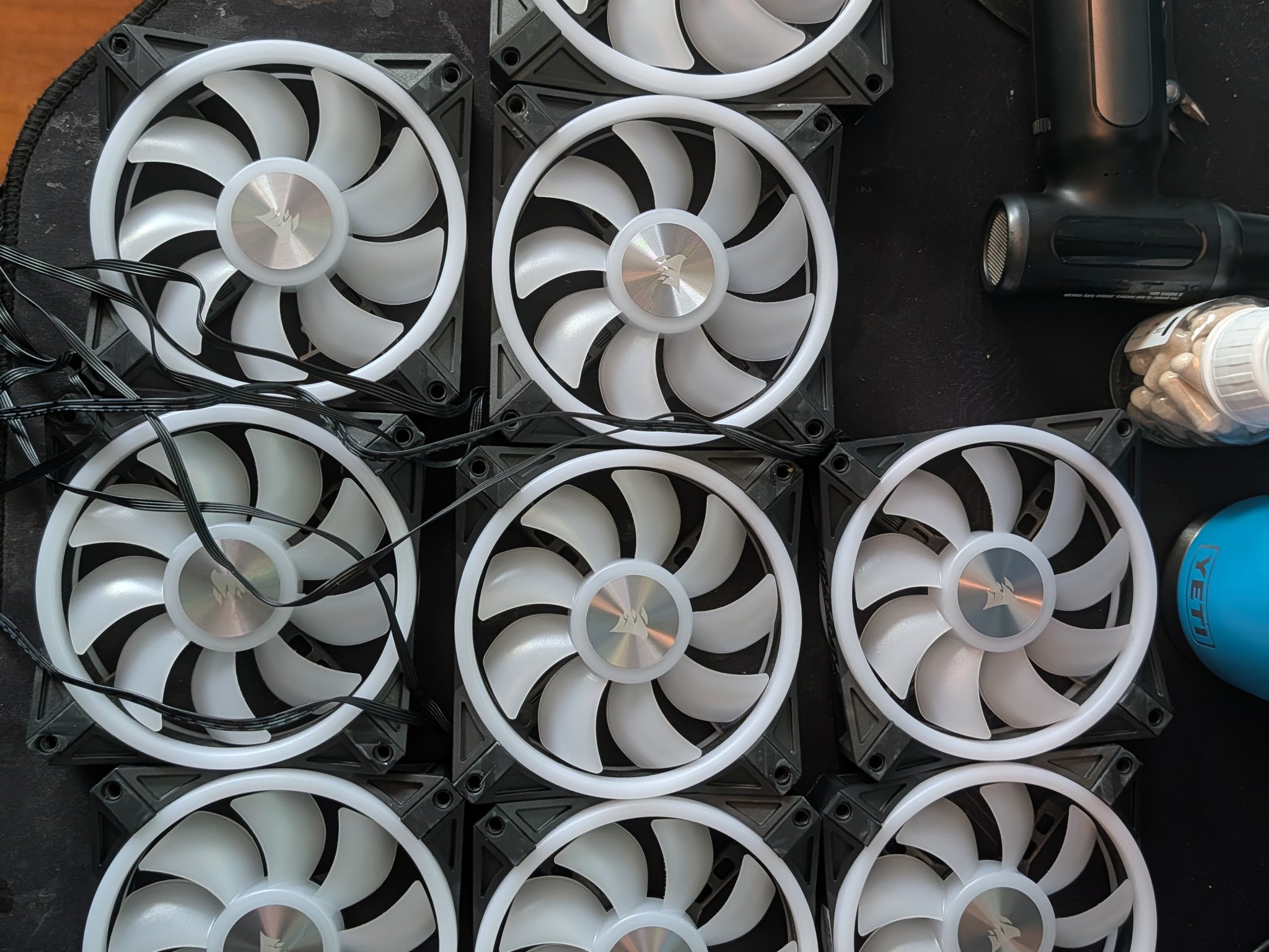 8 Corsair QL 120mm RGB fans and (1) Corsair QL 140mm RGB fan With (2) RGB hub & (1) Commander core