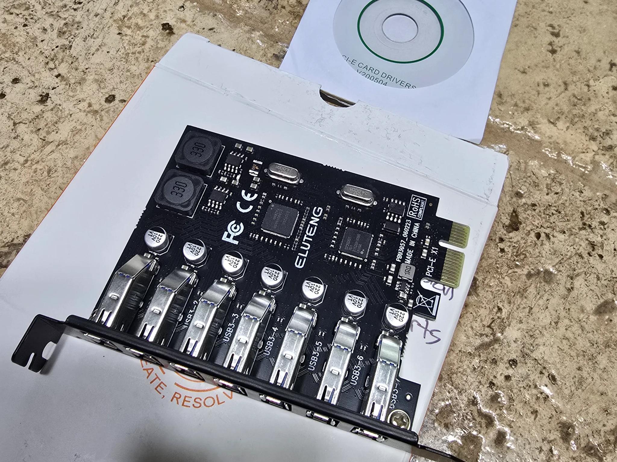 Eluteng PCIE to 7 Ports USB 3.2 expansion card new
