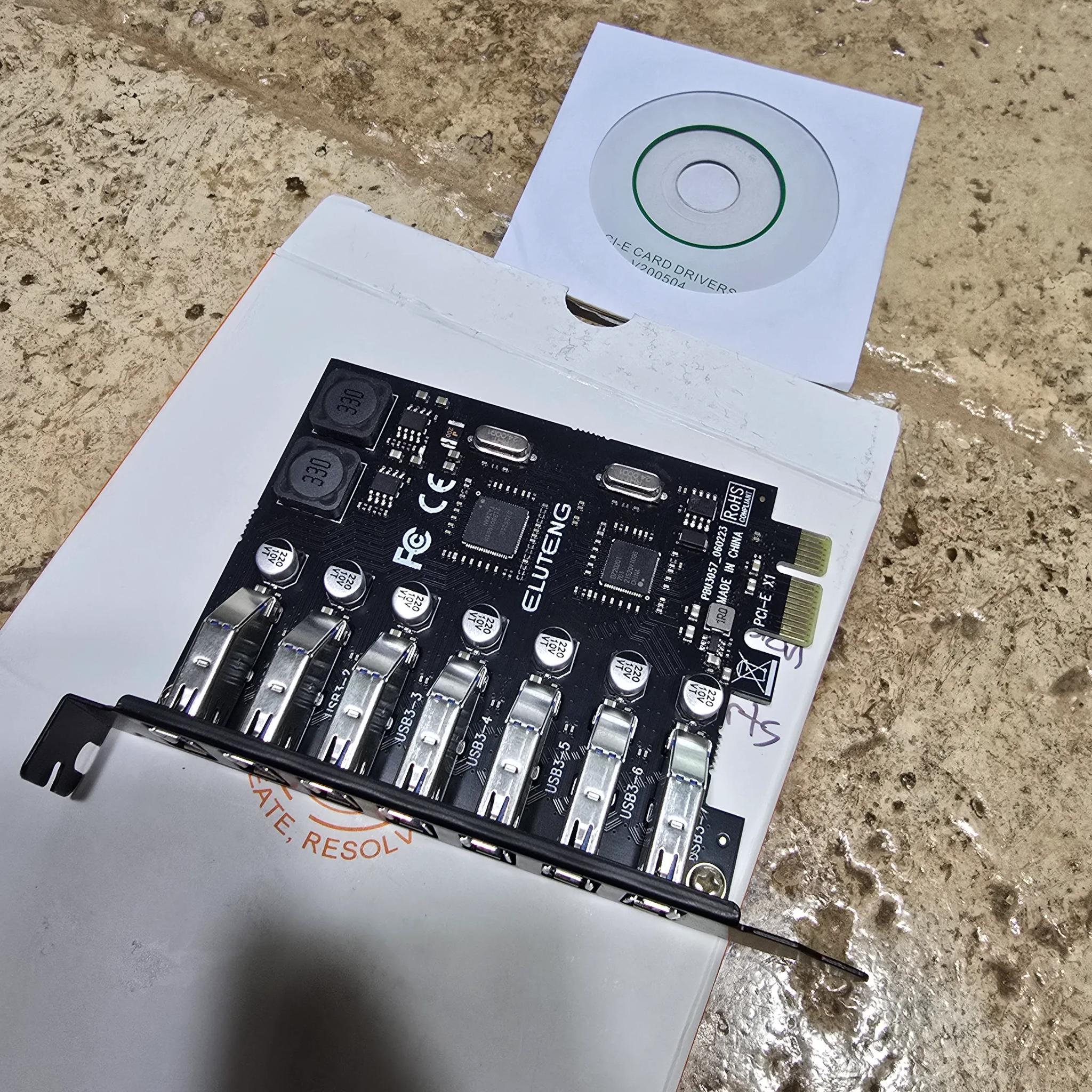 Eluteng PCIE to 7 Ports USB 3.2 expansion card new