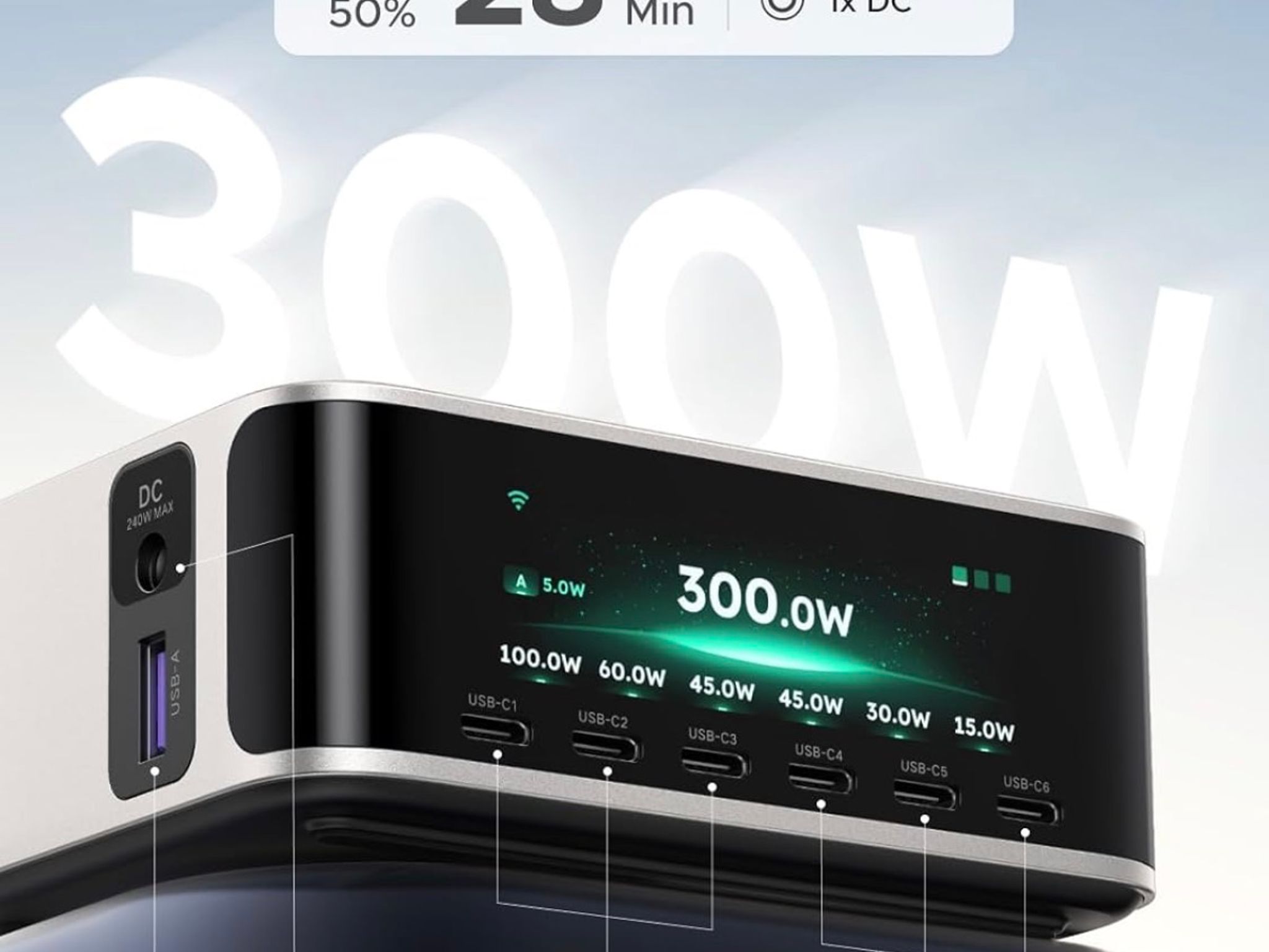 UGREEN Nexode Pro 300W Charging Station with Smart Display, 8-Port Charger