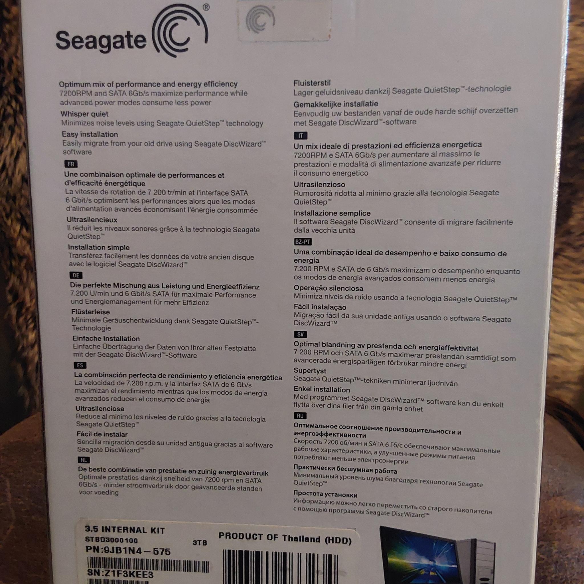 NEW SEAGATE BARRACUDA 3TB 3.5 in. SATA INTERNAL HARD DRIVE, 7400 RPM
